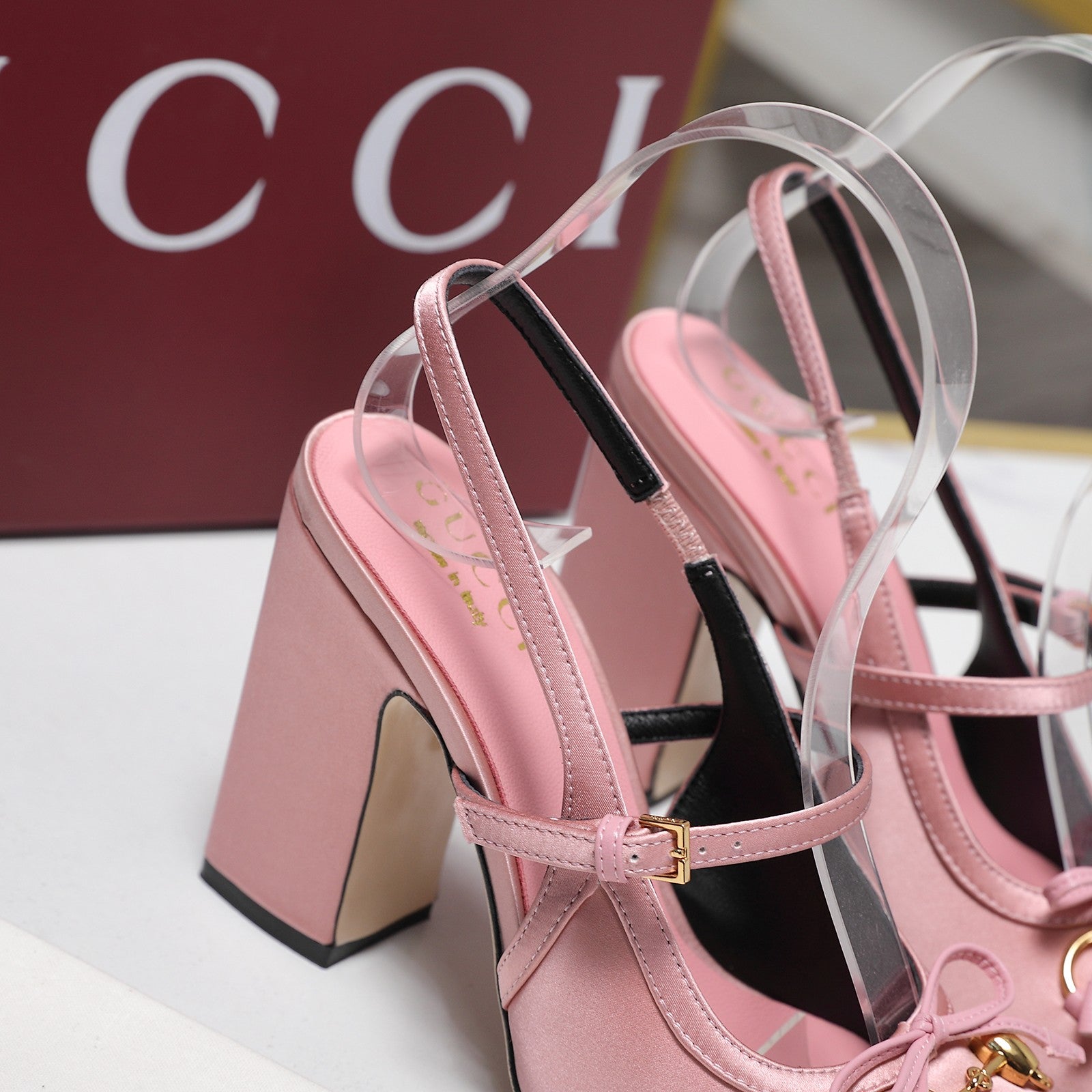 Gucci Horsebit Slingback Pumps Pink Satin Fabric 504422