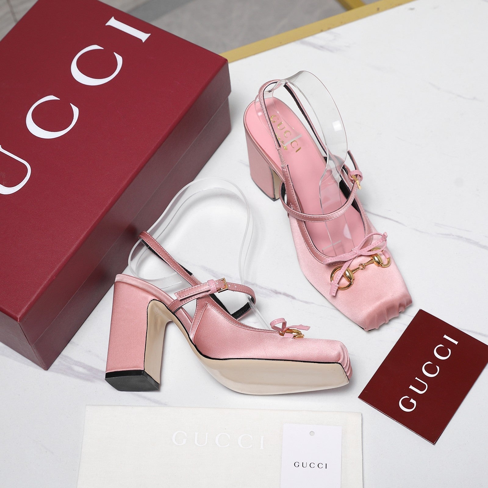 Gucci Horsebit Slingback Pumps Pink Satin Fabric 504422