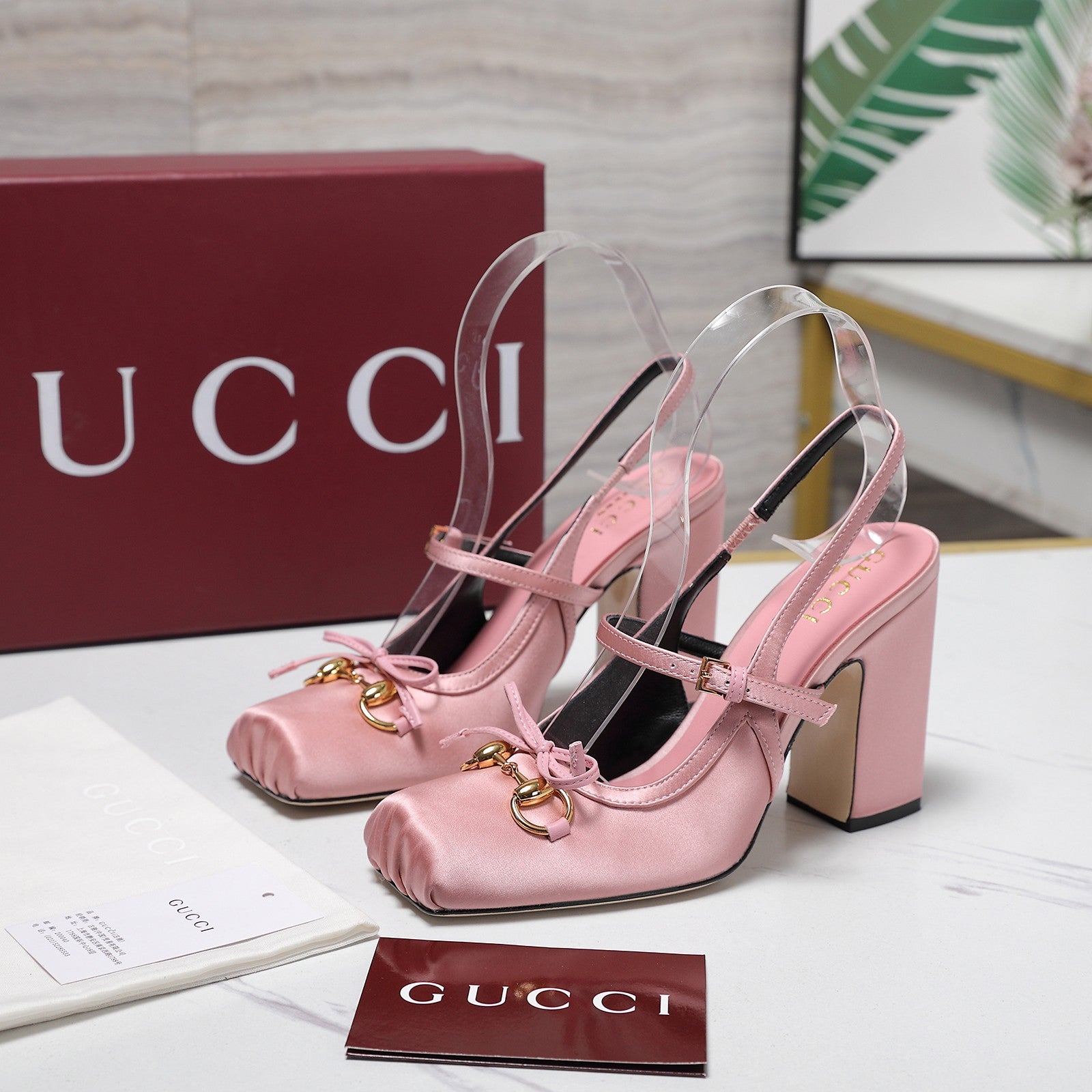 Gucci Horsebit Slingback Pumps Pink Satin Fabric 504422
