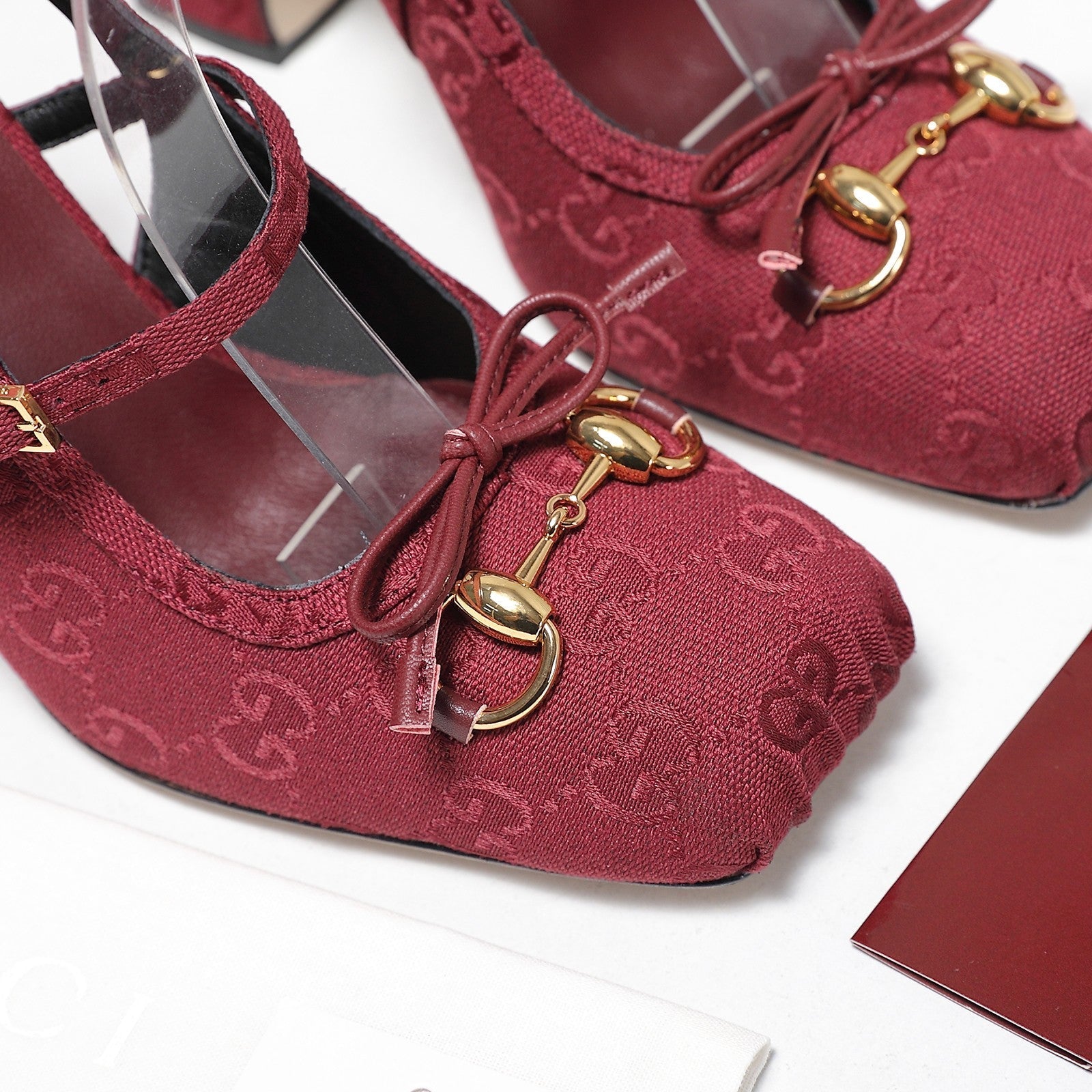 Gucci Horsebit Slingback Pumps Burgundy Jacquard Canvas 504426