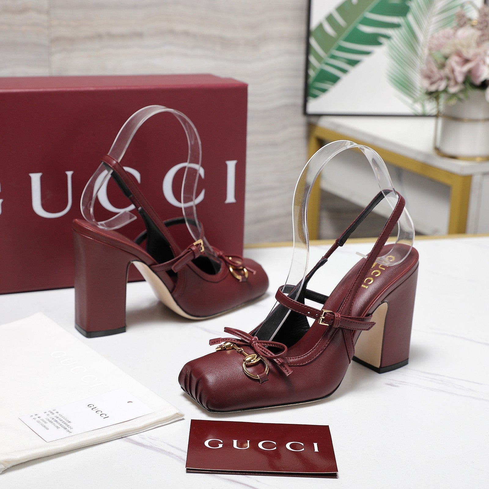 Gucci Horsebit Slingback Pumps 7CM Red Leather 504427