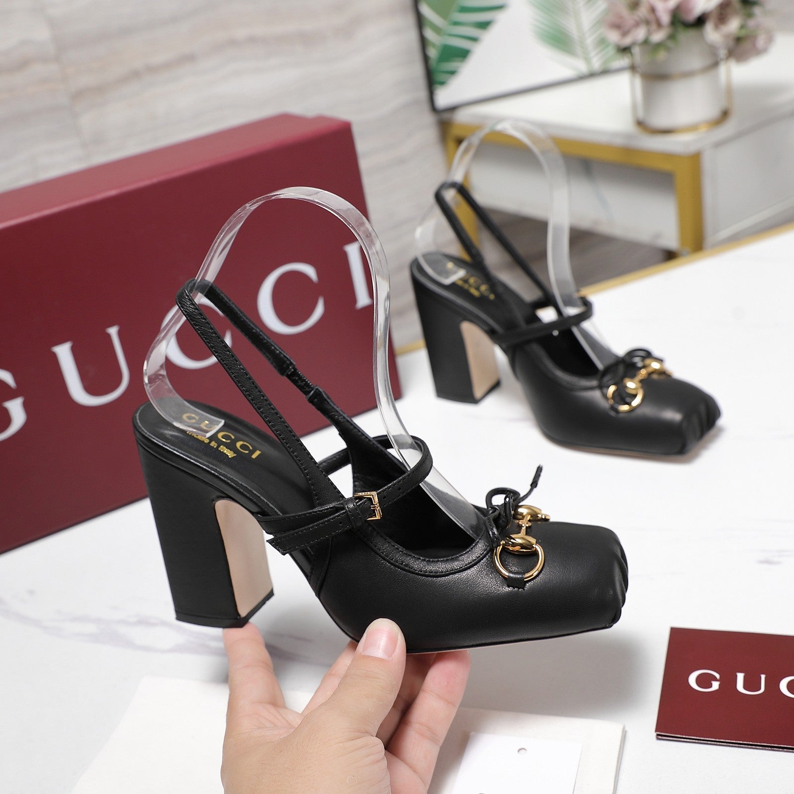 Gucci Horsebit Slingback Pumps 7CM Black Leather 504428