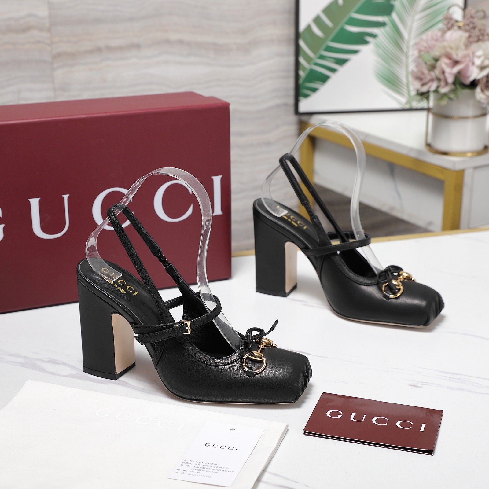 Gucci Horsebit Slingback Pumps 7CM Black Leather 504428
