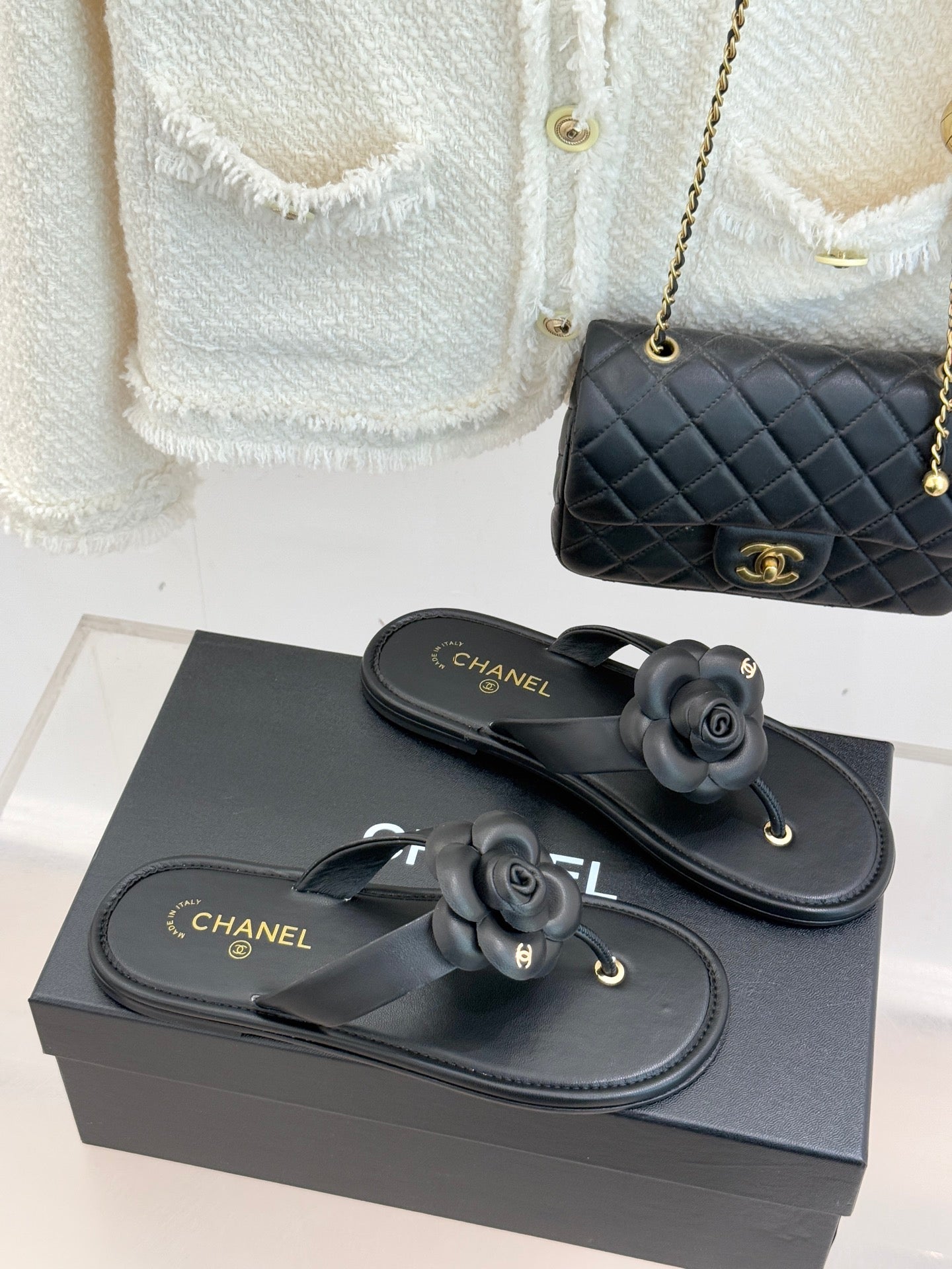 CC 26C Early Spring Camellia Slide Black Calfskin