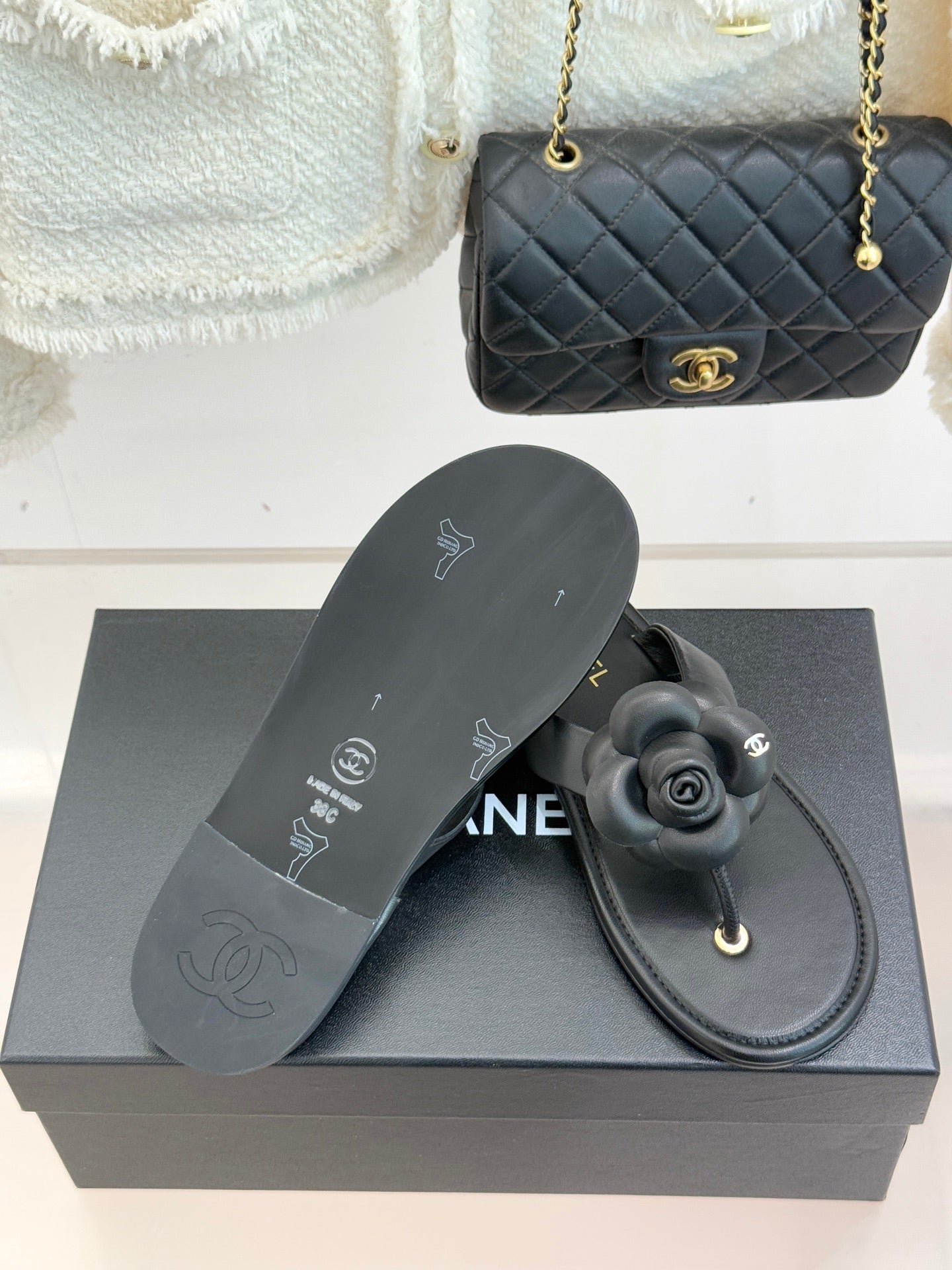 CC 26C Early Spring Camellia Slide Black Calfskin