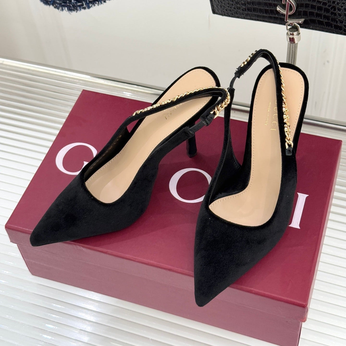 GG 26 Signoria Slingback Pumps 10.5cm Black Suede 632527