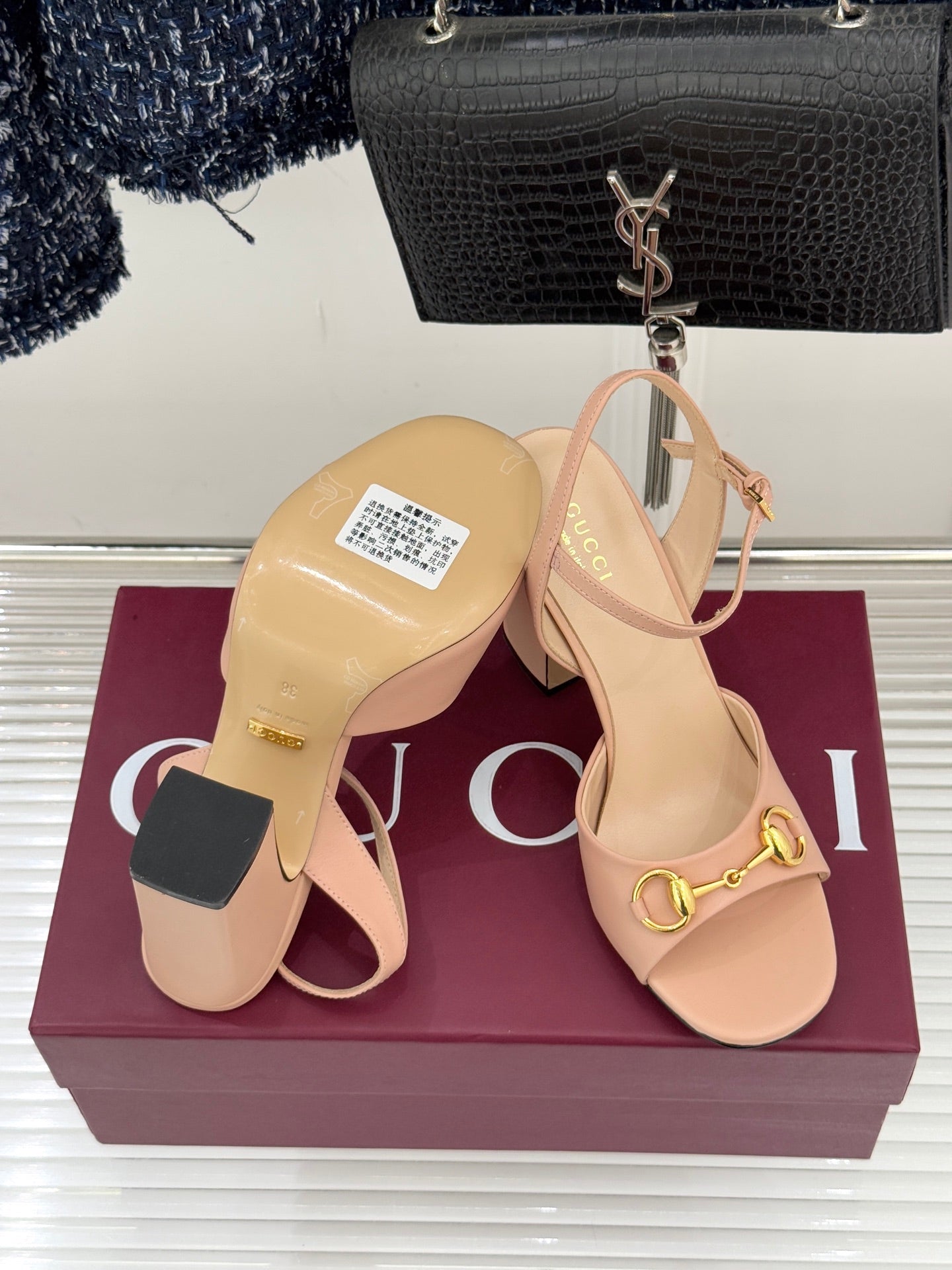 GG 26WF Chunky Heel Sandals 5cm Nude Sheepskin 632555
