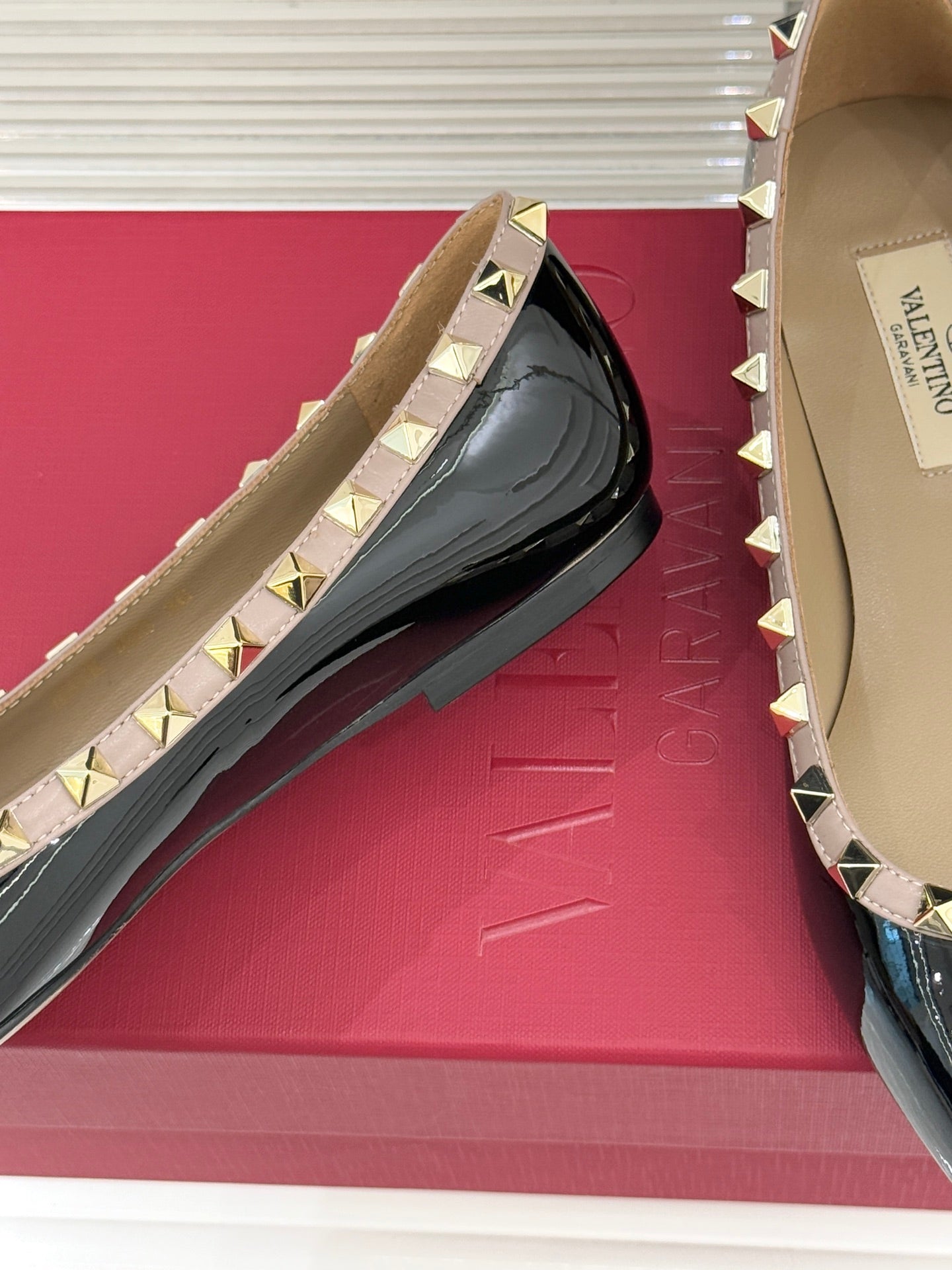 Valentino Rockstud Ballet Flat Black Patent Leather 642995