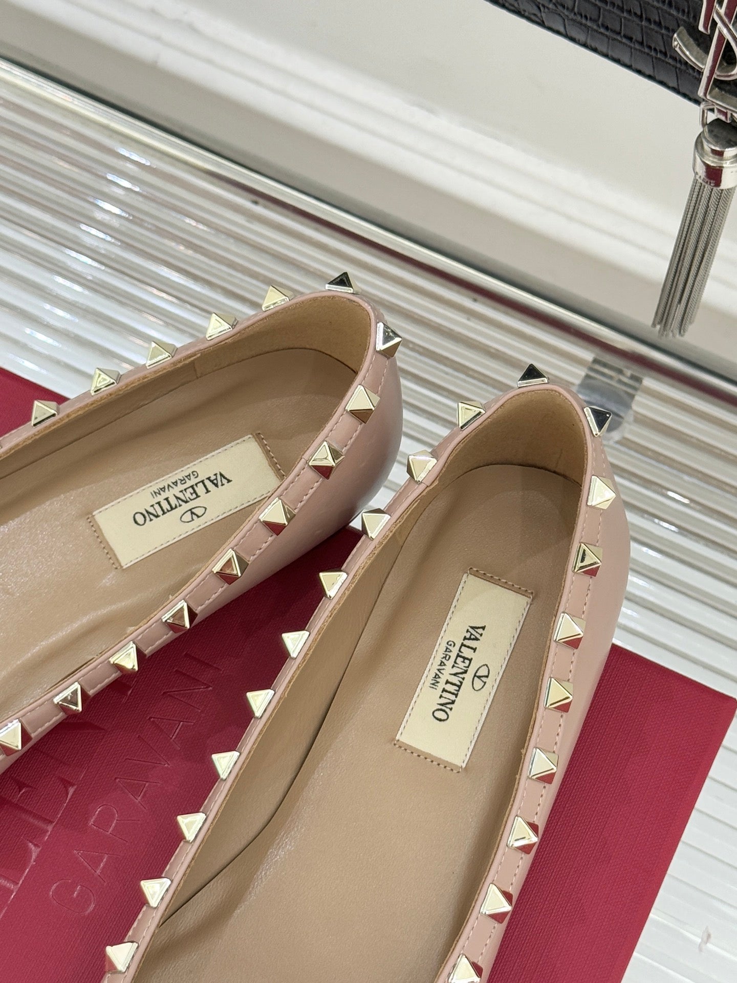 Valentino Rockstud Ballet Flat Beige Sheepskin 642999