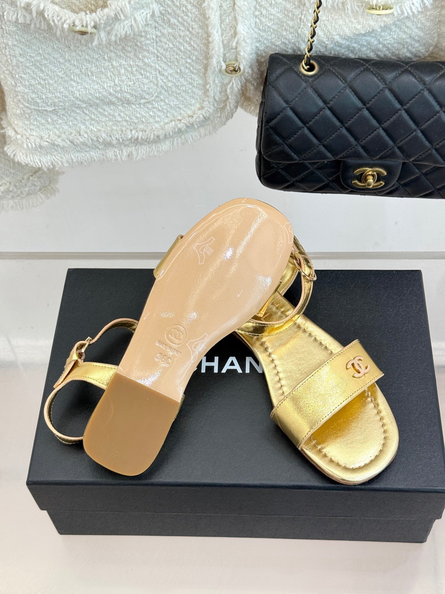 CC 26s Strap Flat Sandals Gold Lambskin 920330