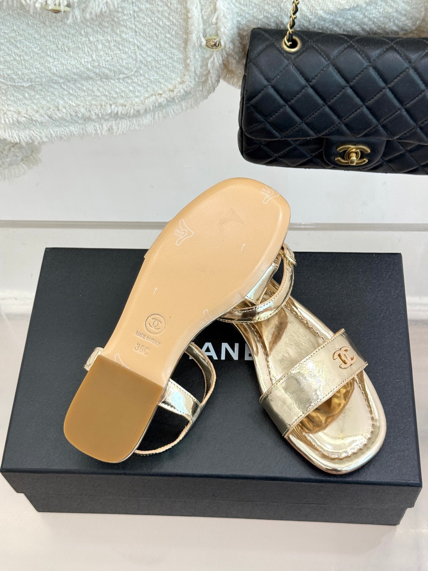 CC 26s Strap Flat Sandals Golden Lambskin 920332