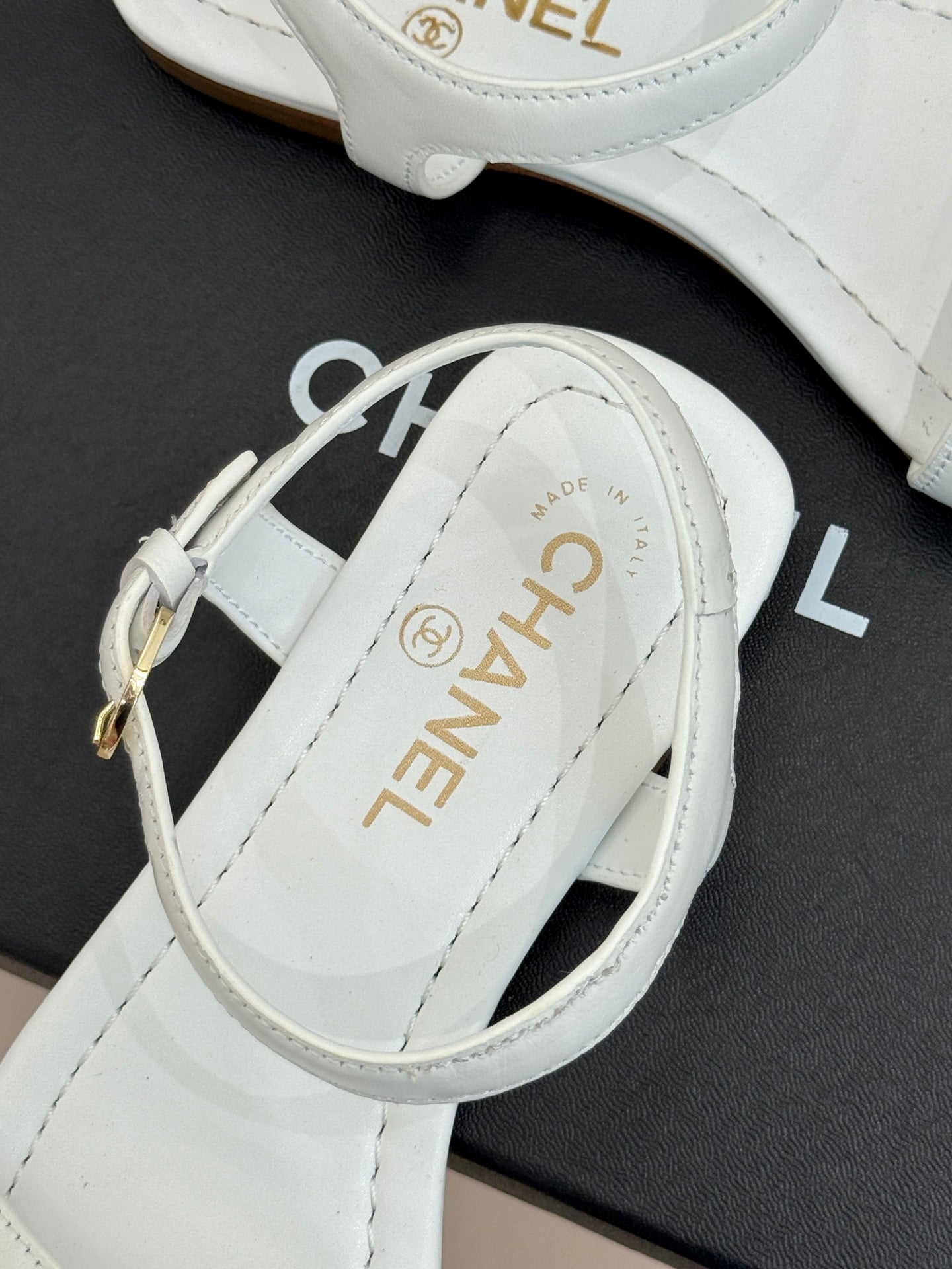 CC 26s Strap Flat Sandals White Lambskin 920334