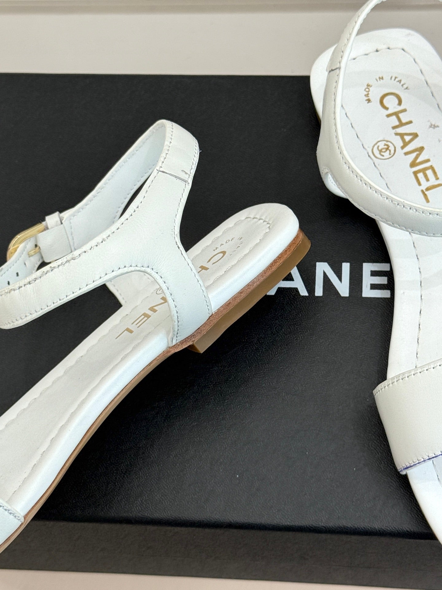 CC 26s Strap Flat Sandals White Lambskin 920334