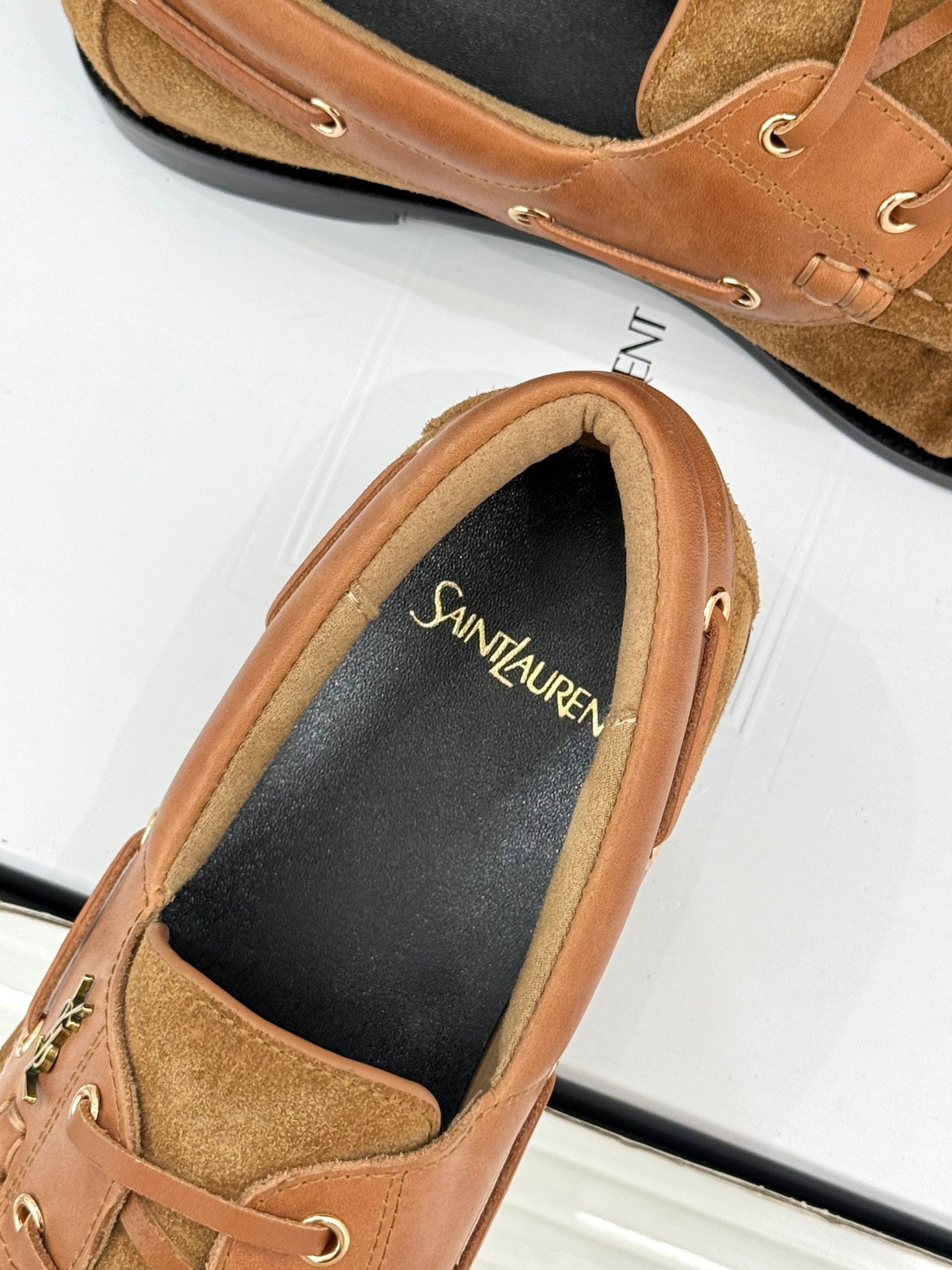 YSL 26s Le Bateau Loafer Tan Brown Calfskin Suede 992281