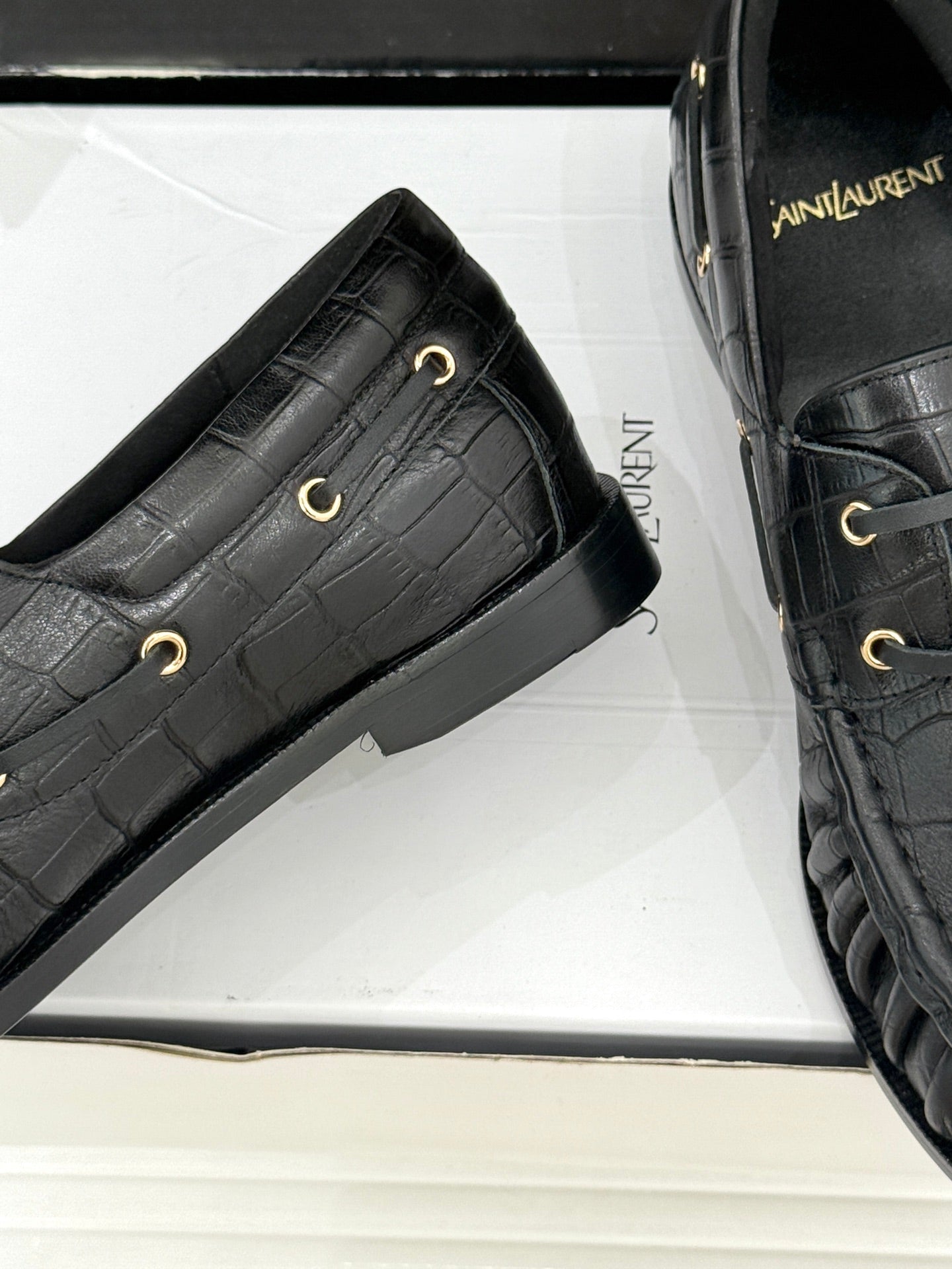 YSL 26s Le Bateau Loafer Black Croc-embossed Leather 992300