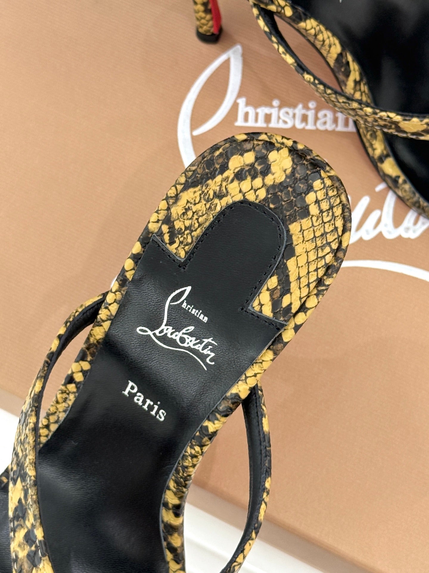 CL 26s Mulazee Cross Mules 8cm Yellow Black Watersnake Leather 991538
