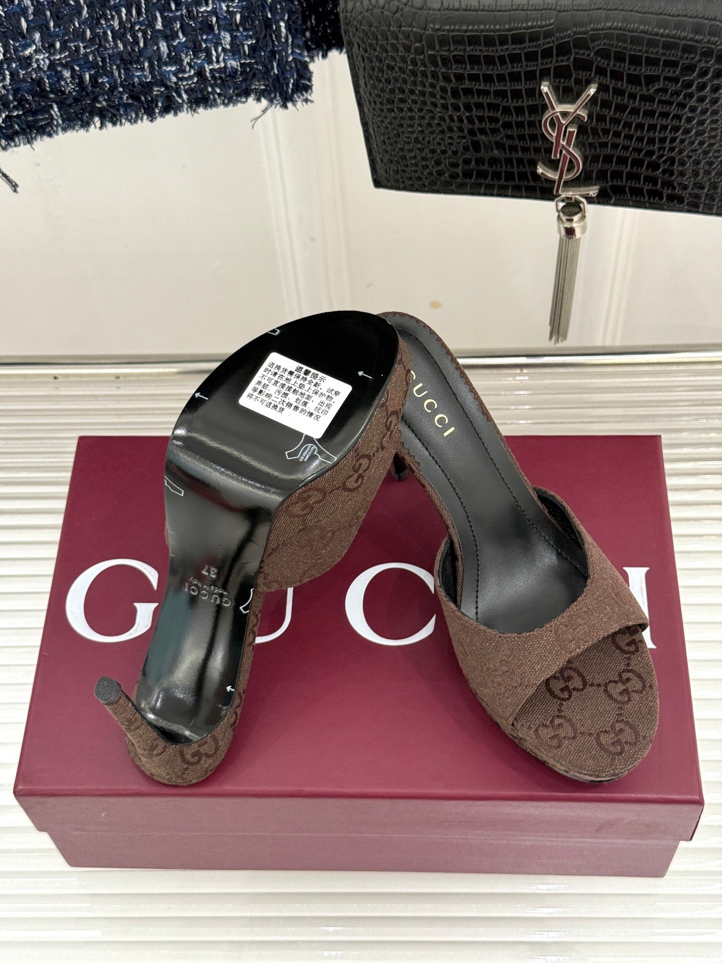 GG 26s Sorbetto Slide Sandal 12cm Coffee Canvas 991740