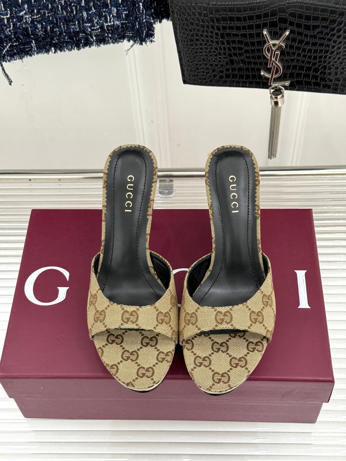 GG 26s Sorbetto Slide Sandal 12cm Beige Canvas 991741