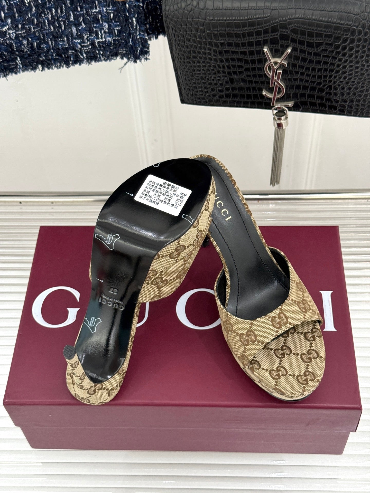 GG 26s Sorbetto Slide Sandal 12cm Beige Canvas 991741