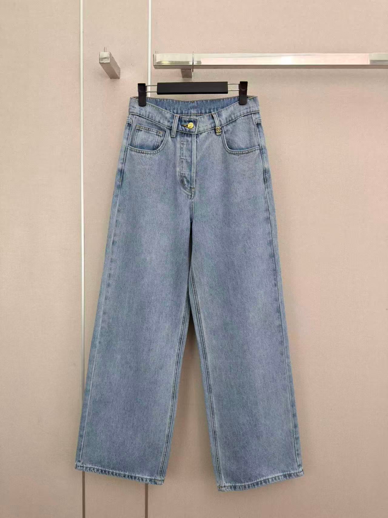 CC 26s Wide-Leg Pants Washed Blue Denim 407866