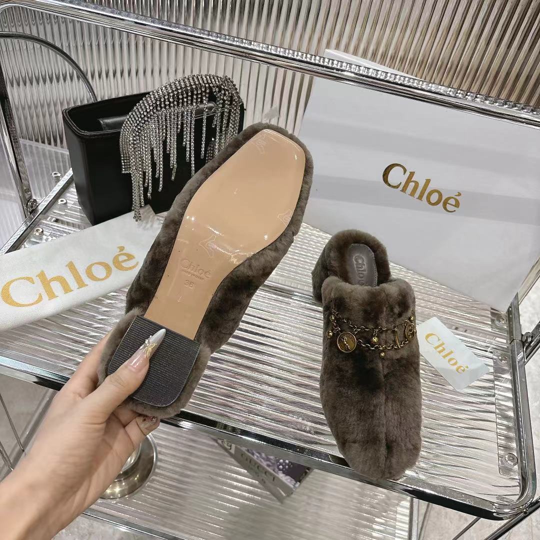 Chloé 26S High-Heeled Mules in Smoky Brown Wool
