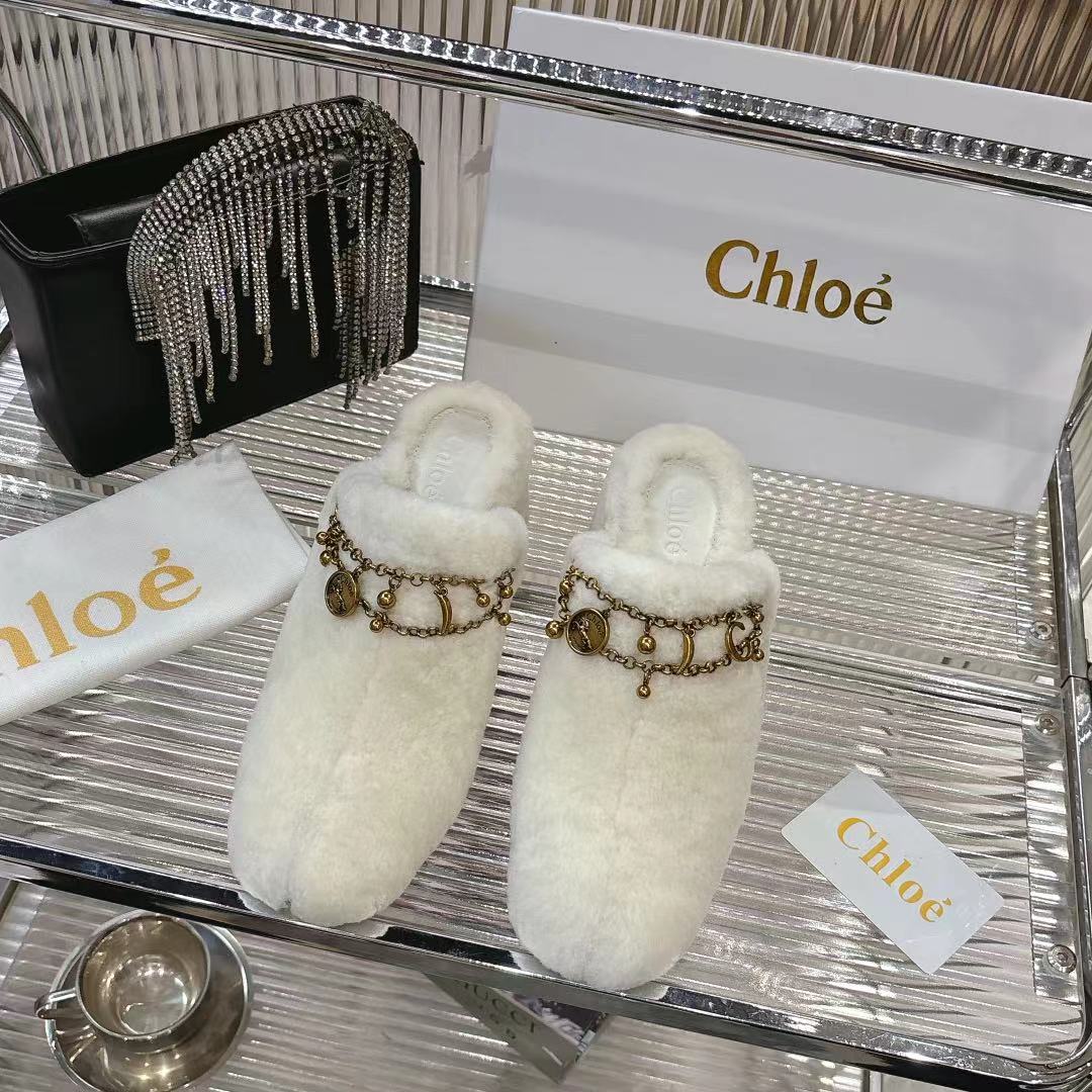 Chloé 26S High-Heeled Mules in Cream White Wool