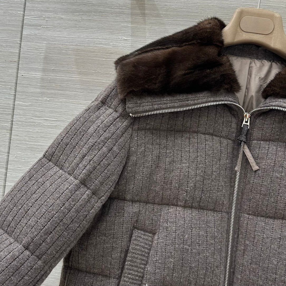 LP 26s Knit Puffer Jacket Brown Fur Collar 427319