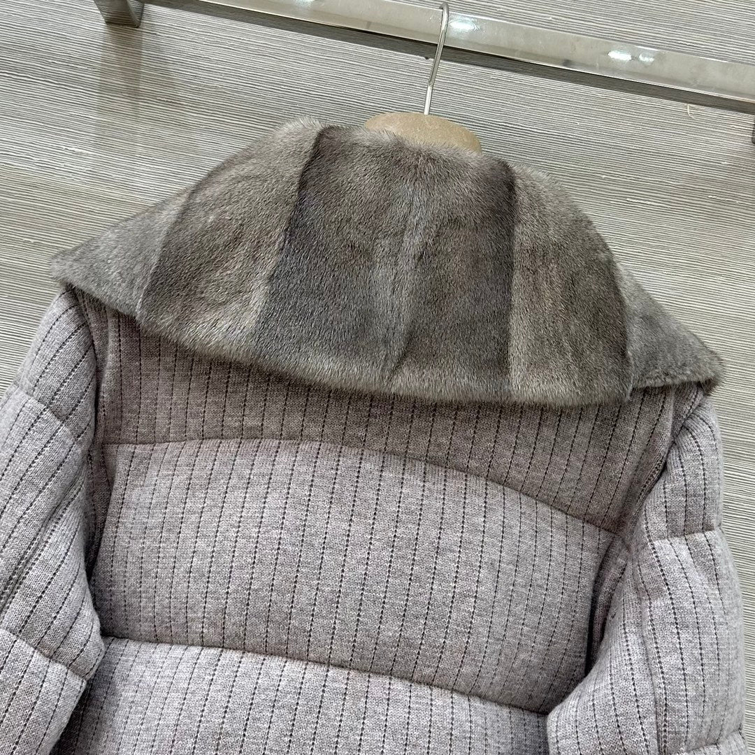 LP 26s Knit Puffer Jacket Light Grey Fur Collar 427318