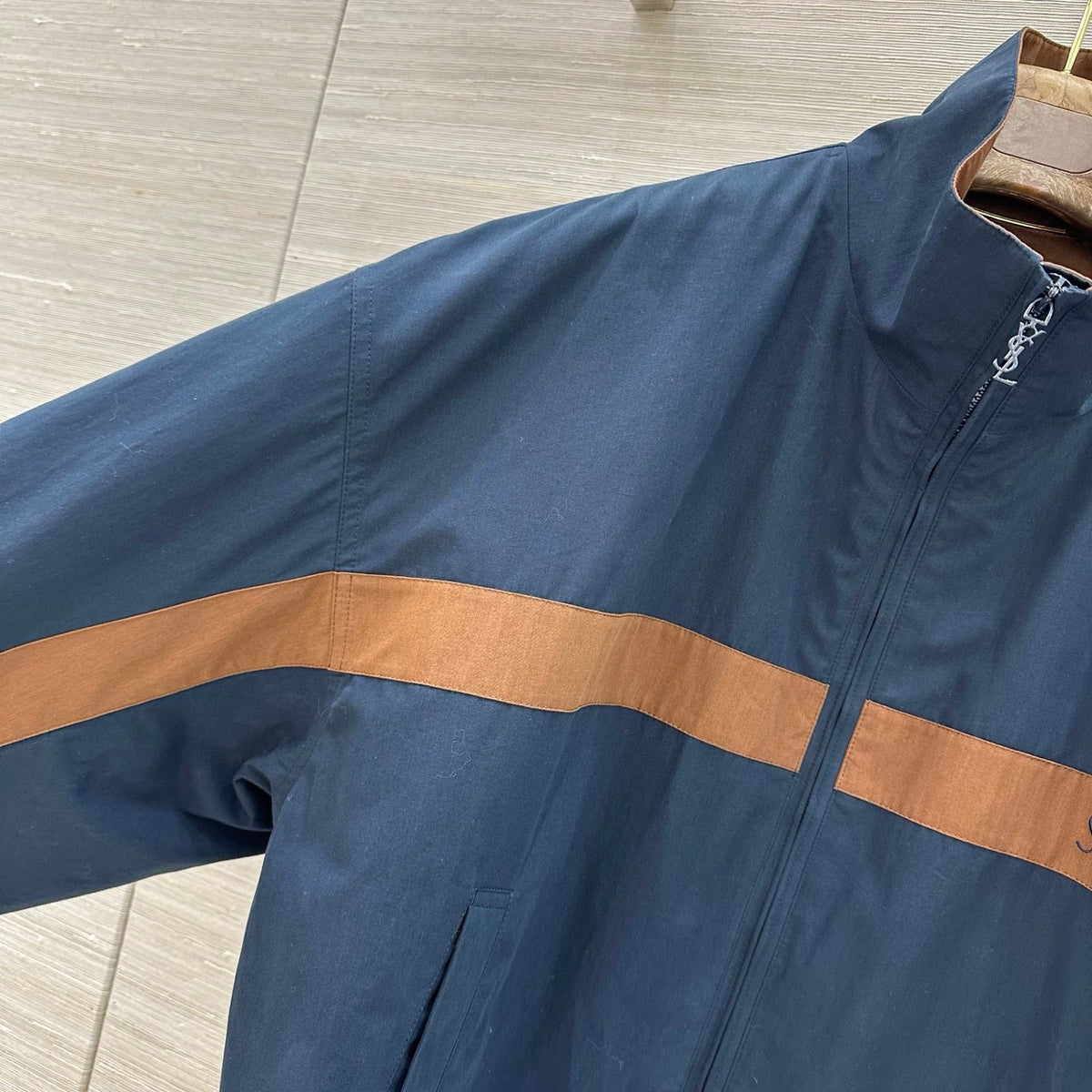 YSL 26s Cotton Canvas Blouson Jacket Navy Brown 438882