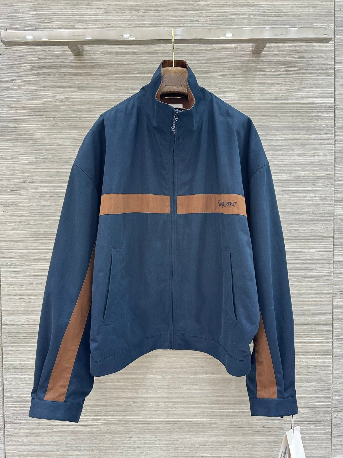 YSL 26s Cotton Canvas Blouson Jacket Navy Brown 438882