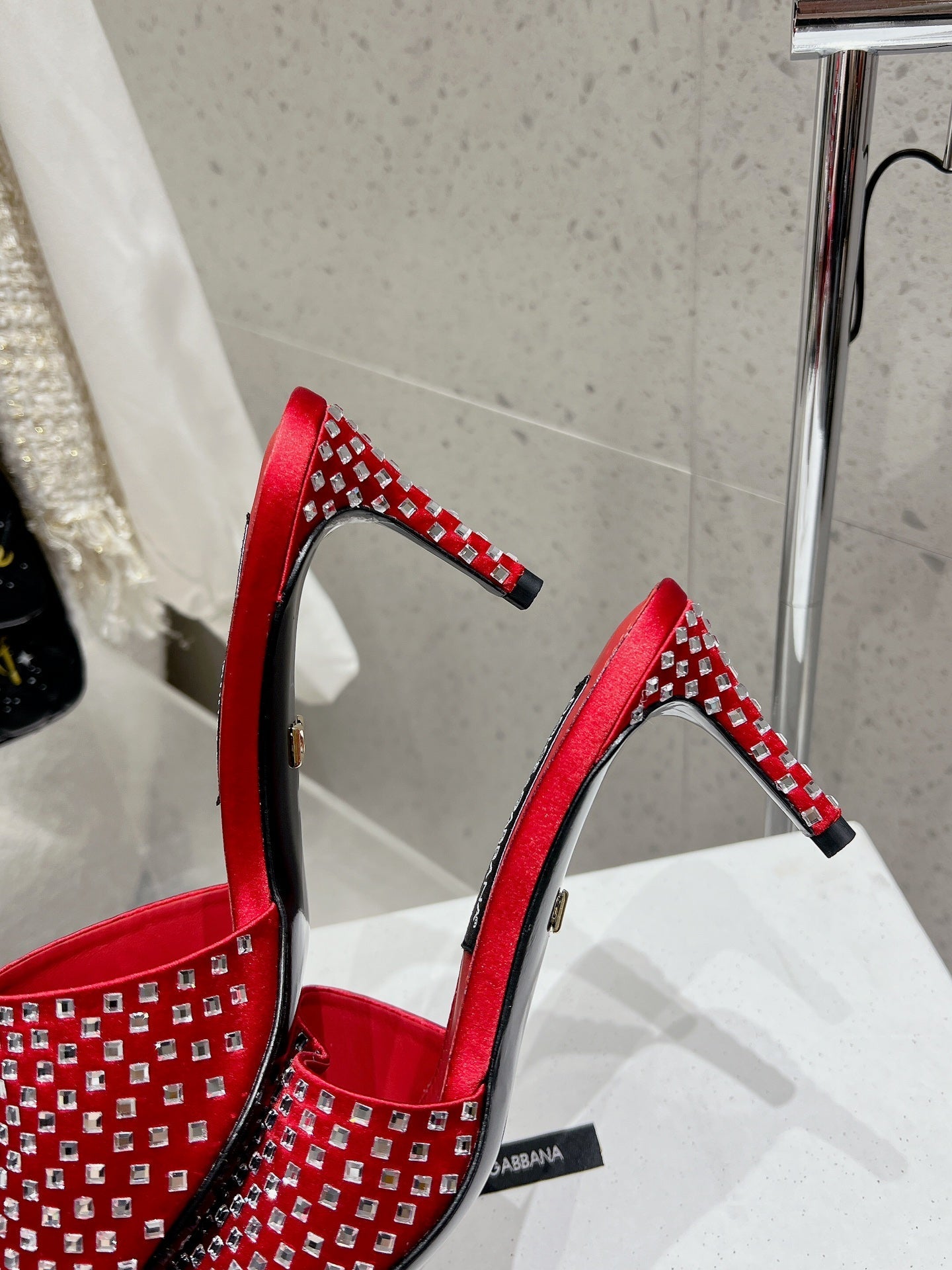 DC Rhinestone Mules 65mm Red Silk & Sheepskin 359515