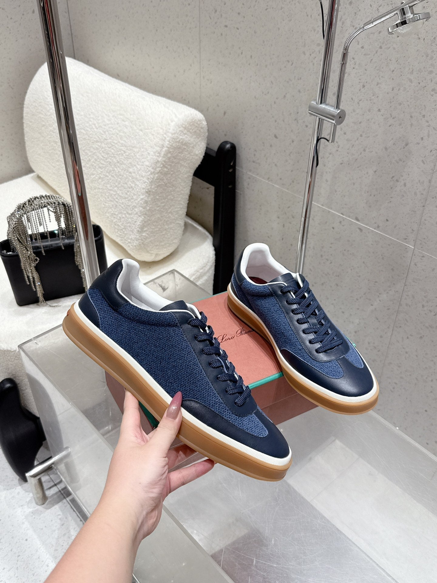 LP Tennis Walk Sneaker Dark Blue Cowhide Cotton 513537