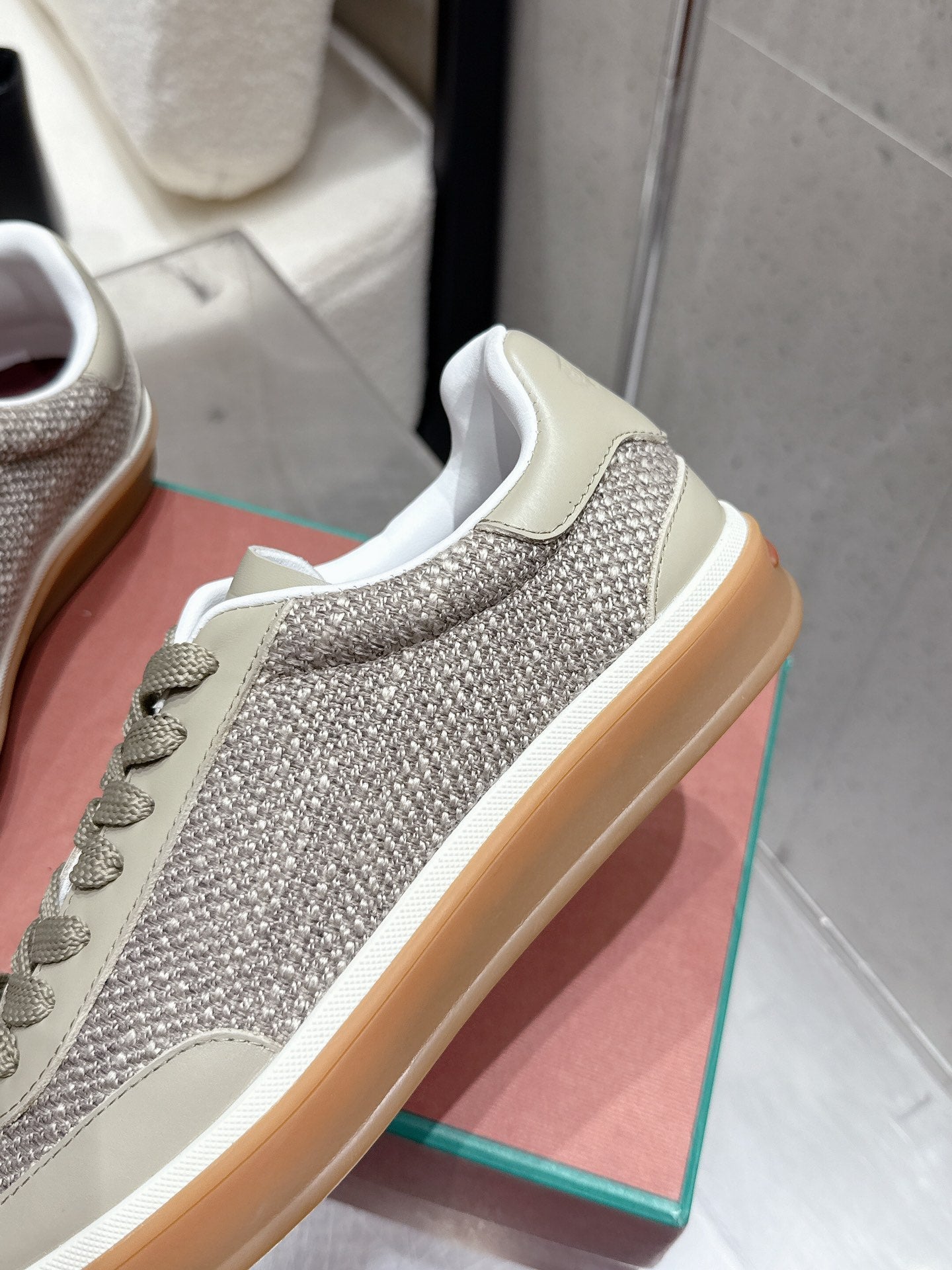 LP Tennis Walk Sneaker Muted Beige-Gray Cowhide Cotton 513538