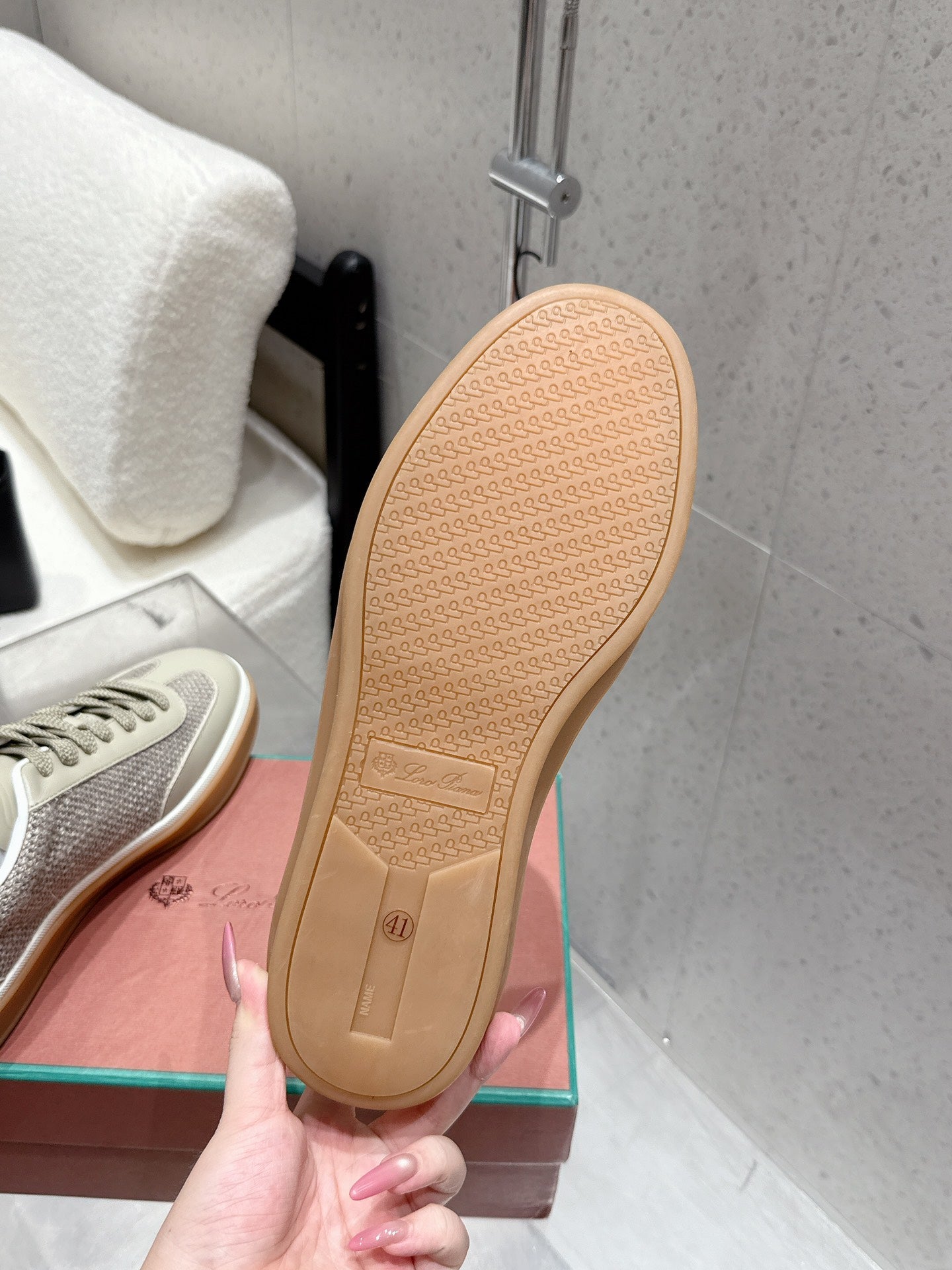 LP Tennis Walk Sneaker Muted Beige-Gray Cowhide Cotton 513538