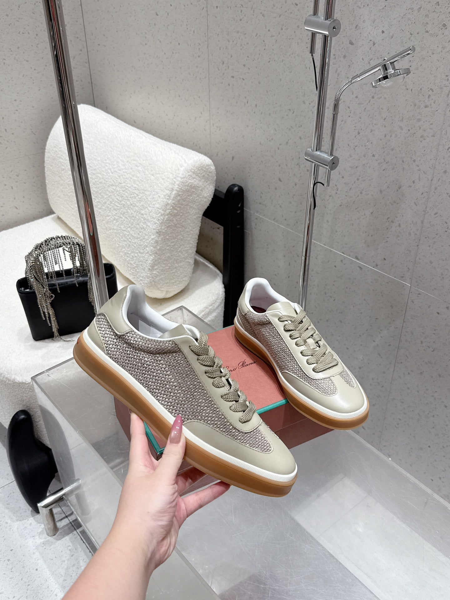 LP Tennis Walk Sneaker Muted Beige-Gray Cowhide Cotton 513538