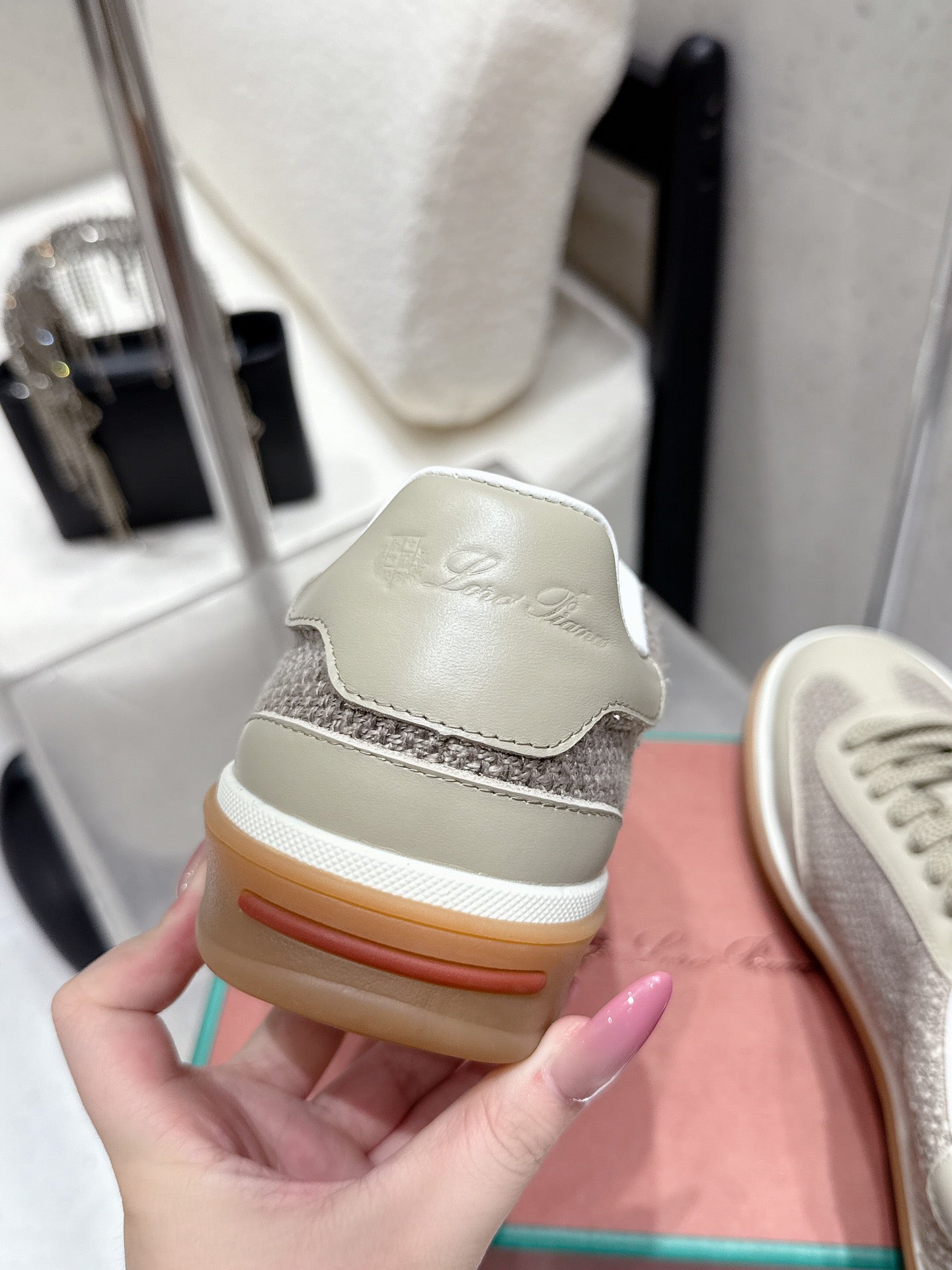 LP Tennis Walk Sneaker Muted Beige-Gray Cowhide Cotton 513538