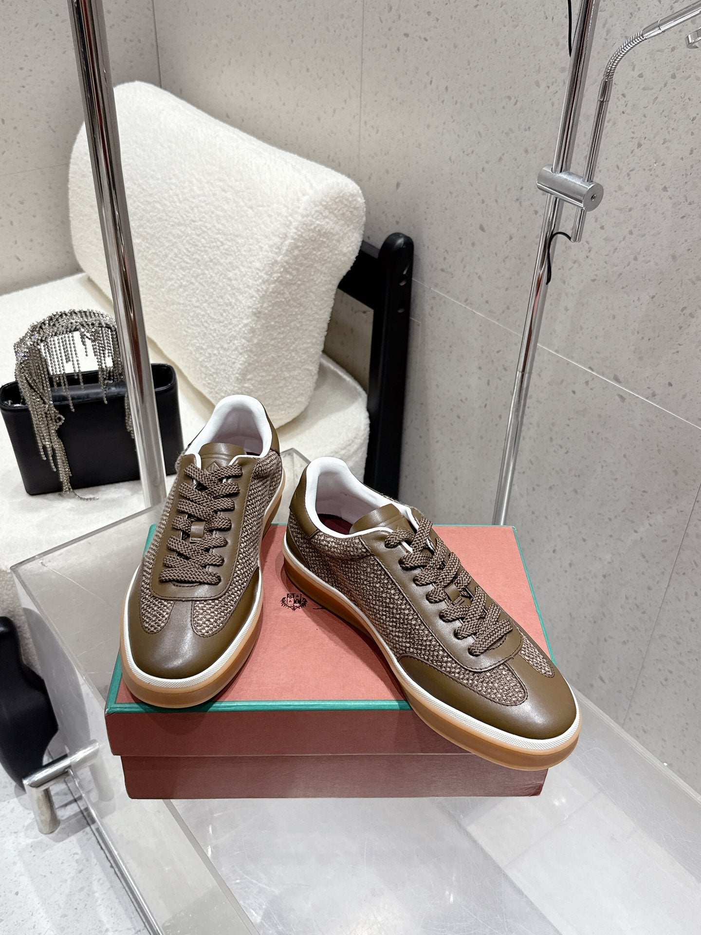 LP Tennis Walk Sneaker Brown Cowhide Cotton 513539