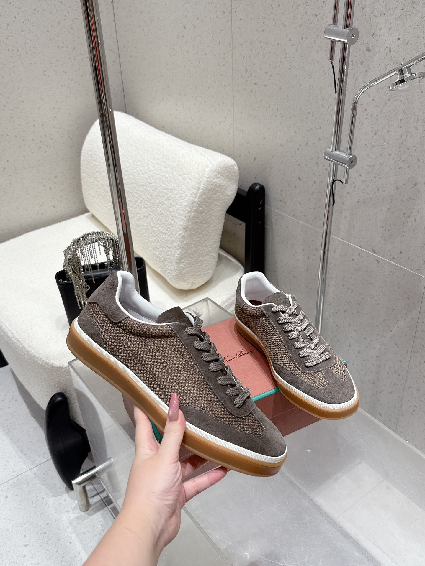 LP Tennis Walk Sneaker Muted Brown - Gray Suede Cotton 513542