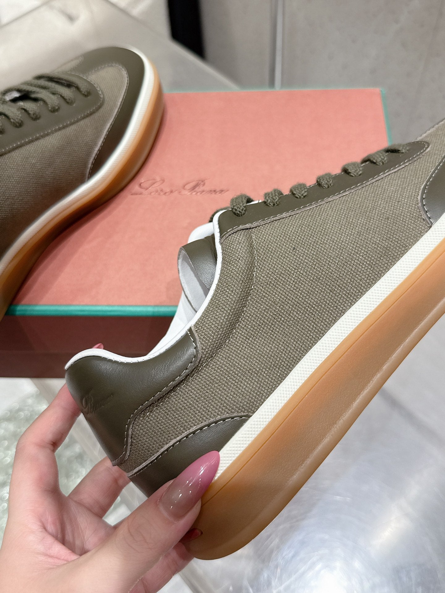 LP Tennis Walk Sneaker Dark Olive Cowhide Canvas 513544