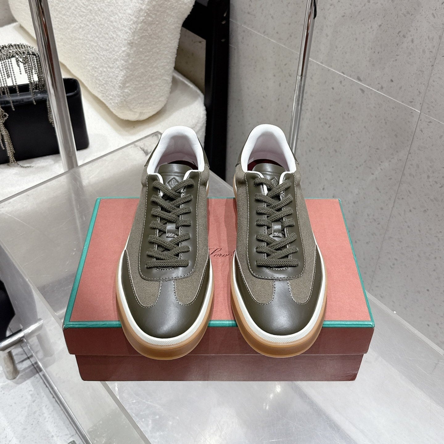 LP Tennis Walk Sneaker Dark Olive Cowhide Canvas 513544