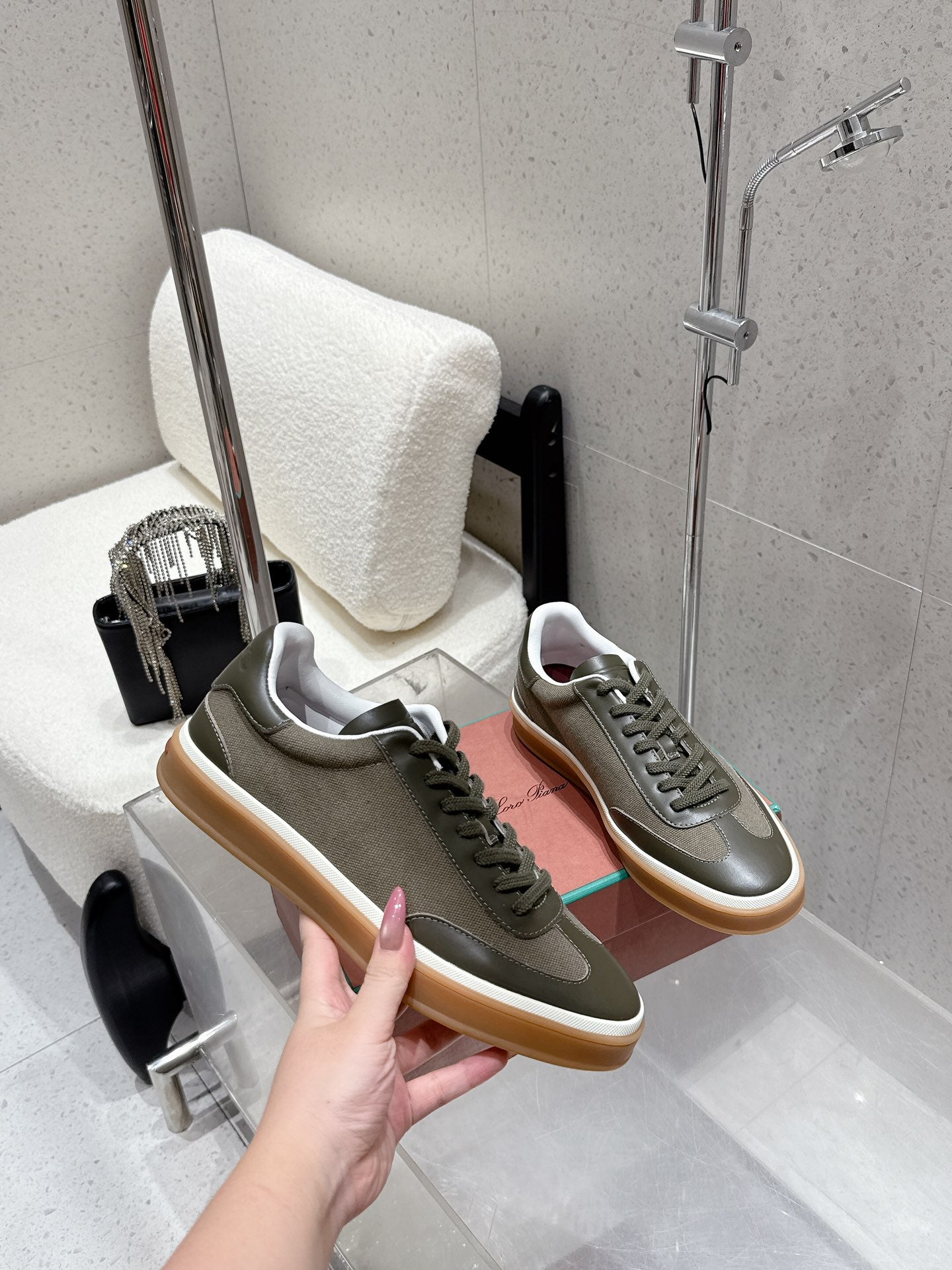 LP Tennis Walk Sneaker Dark Olive Cowhide Canvas 513544