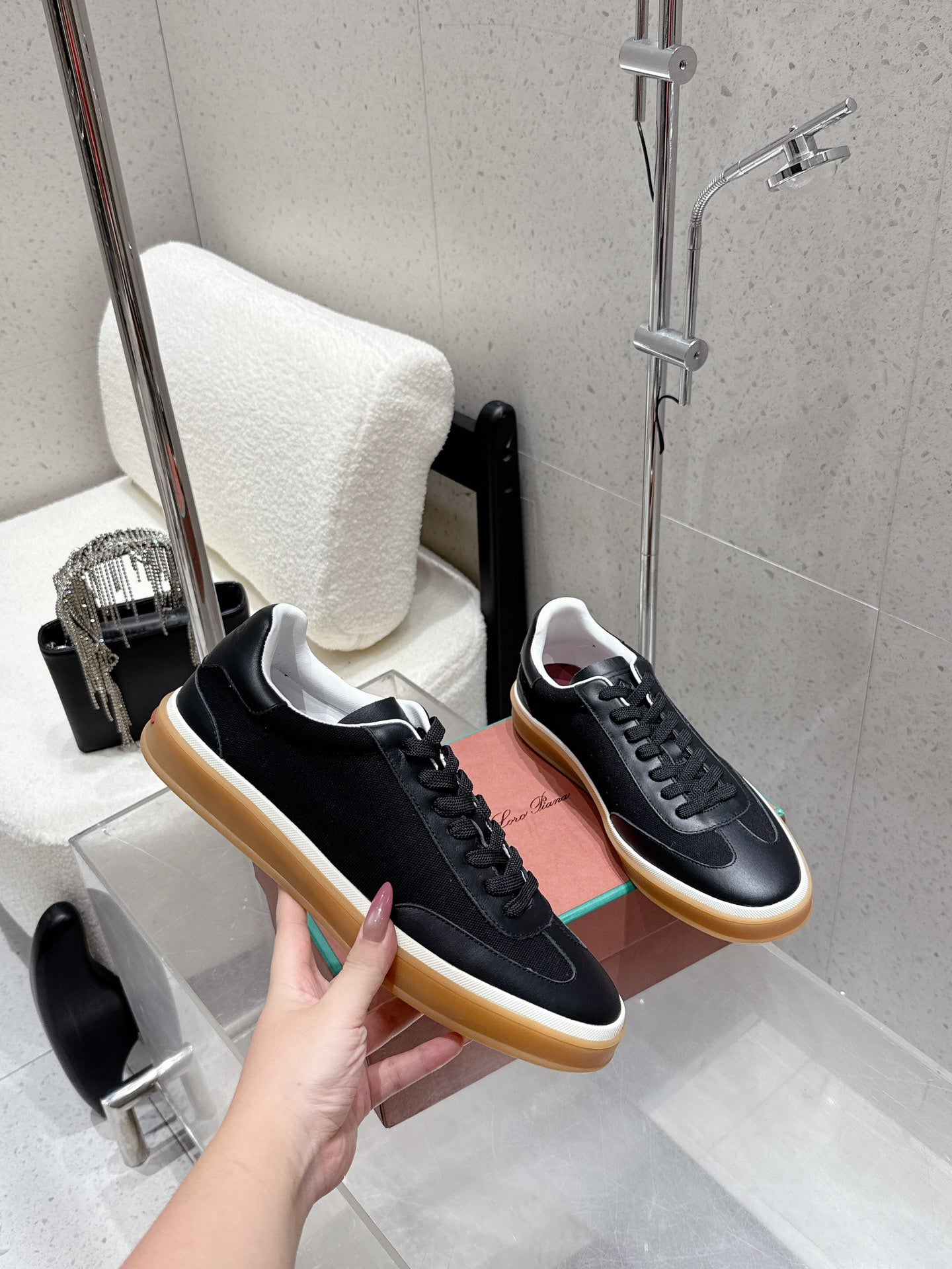 LP Tennis Walk Sneaker Full Black Cowhide Canvas 513545