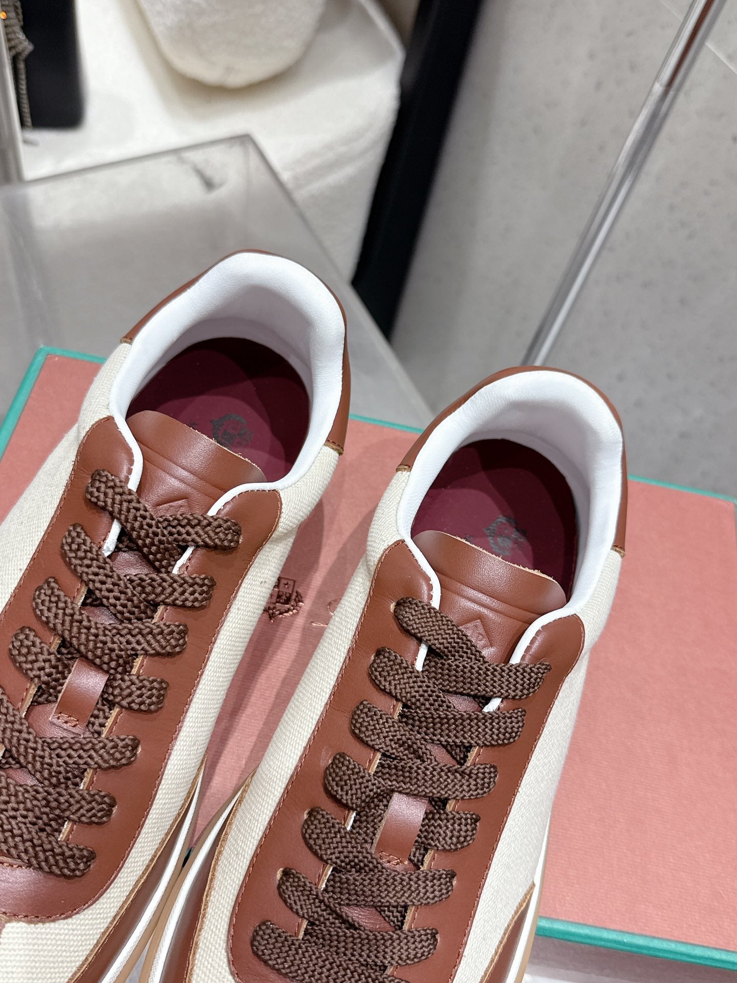 LP Tennis Walk Sneaker Brown Invory Cowhide Canvas 513546