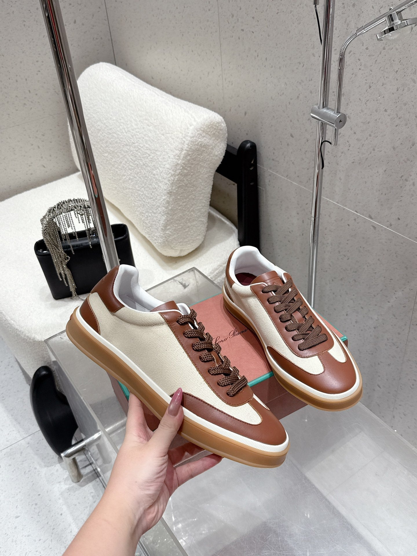 LP Tennis Walk Sneaker Brown Invory Cowhide Canvas 513546
