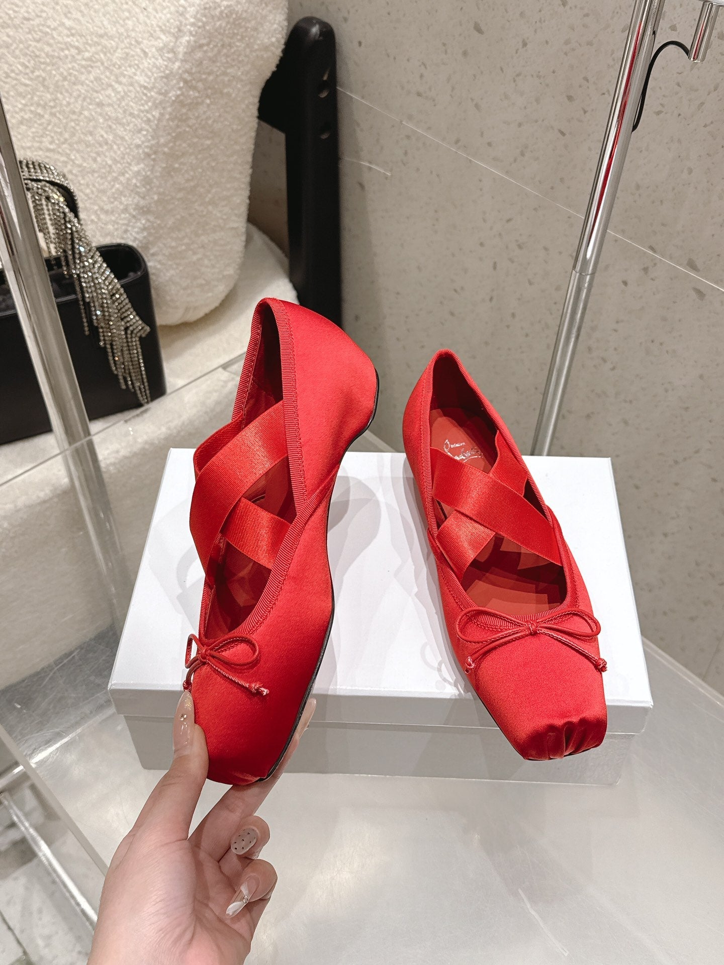 CL Ballet Butterfly Ballet Flats Red Satin610808