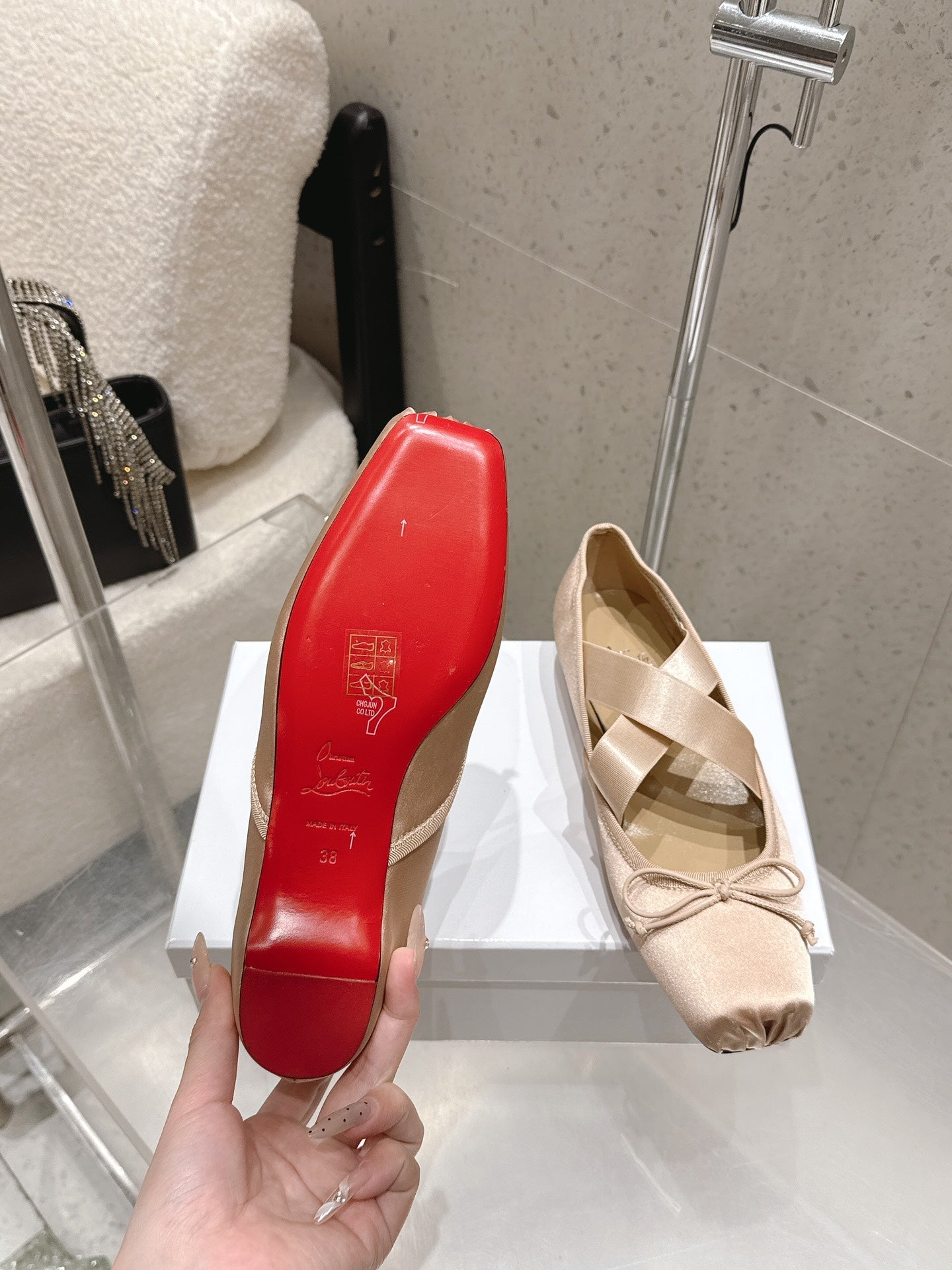 CL Ballet Butterfly Ballet Flats Beige Satin 610809
