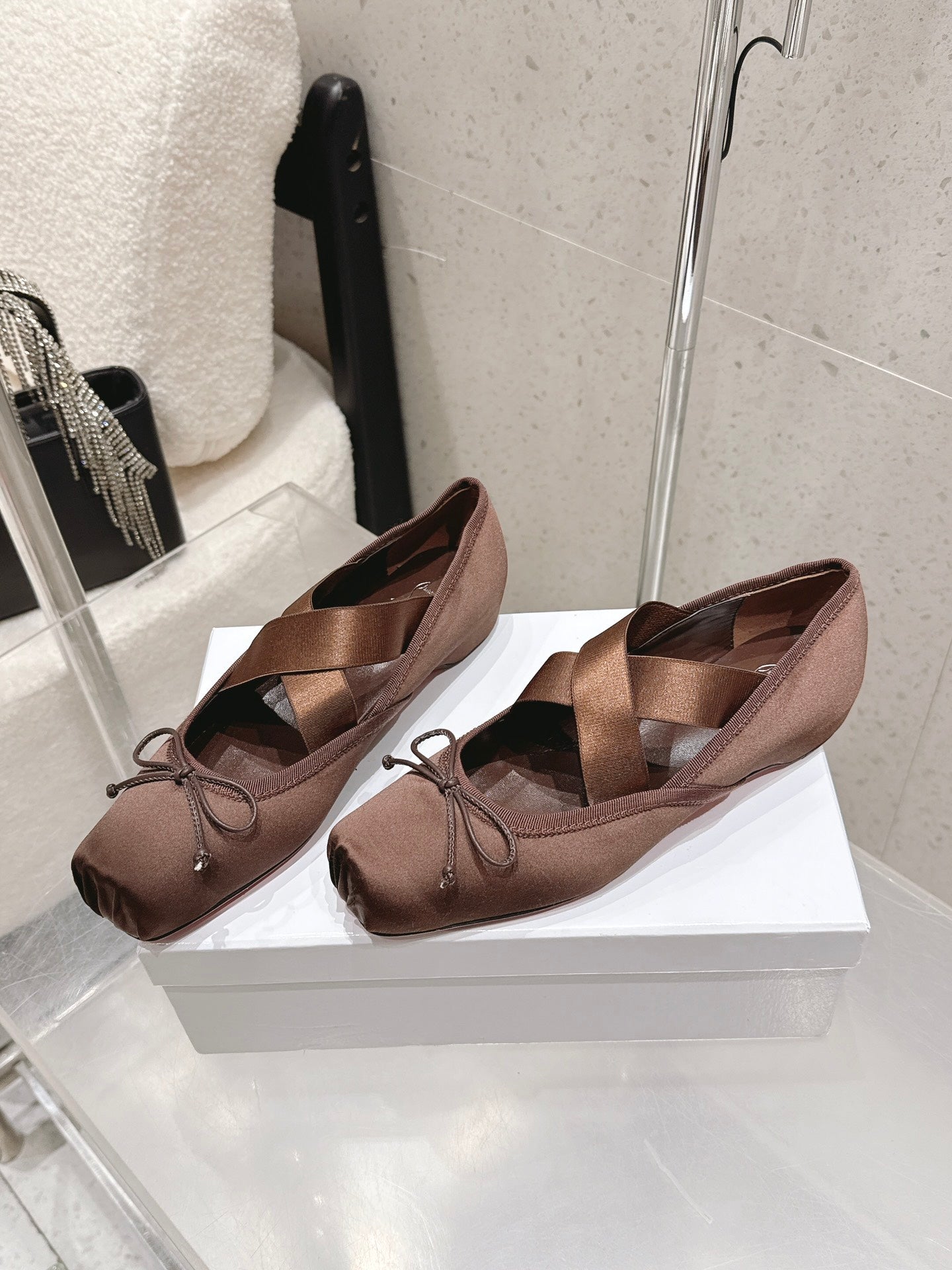 CL Ballet Butterfly Ballet Flats Brown Satin 610810