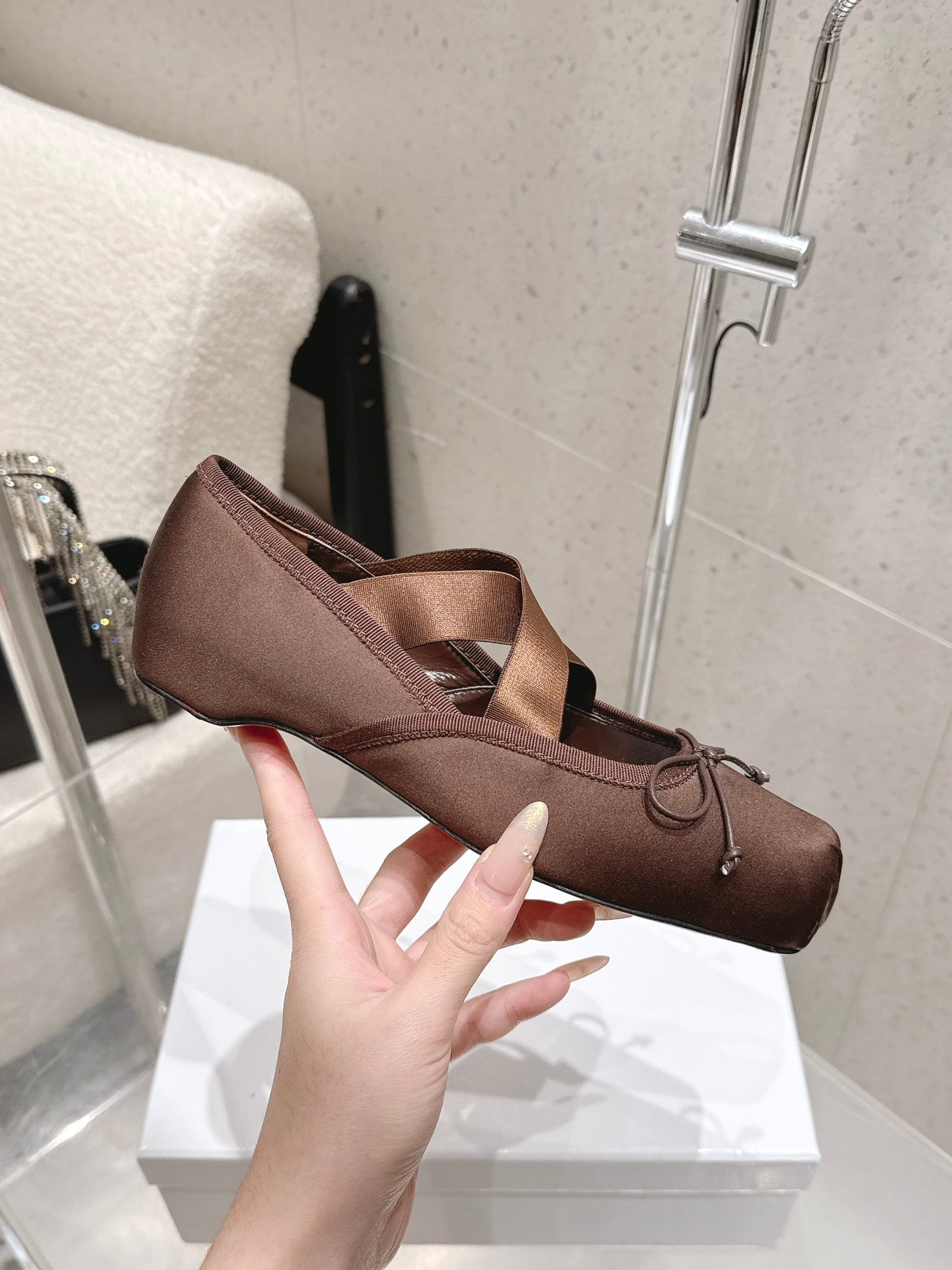 CL Ballet Butterfly Ballet Flats Brown Satin 610810