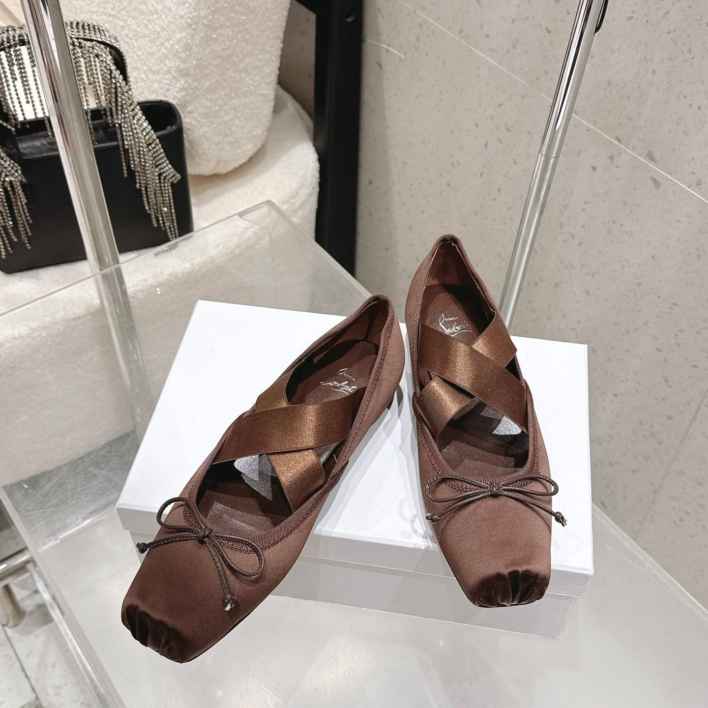 CL Ballet Butterfly Ballet Flats Brown Satin 610810