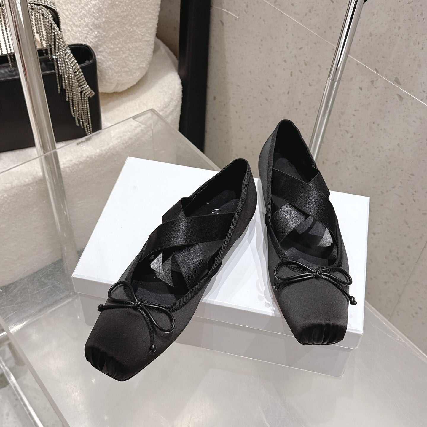 CL Ballet Butterfly Ballet Flats Black Satin 610811